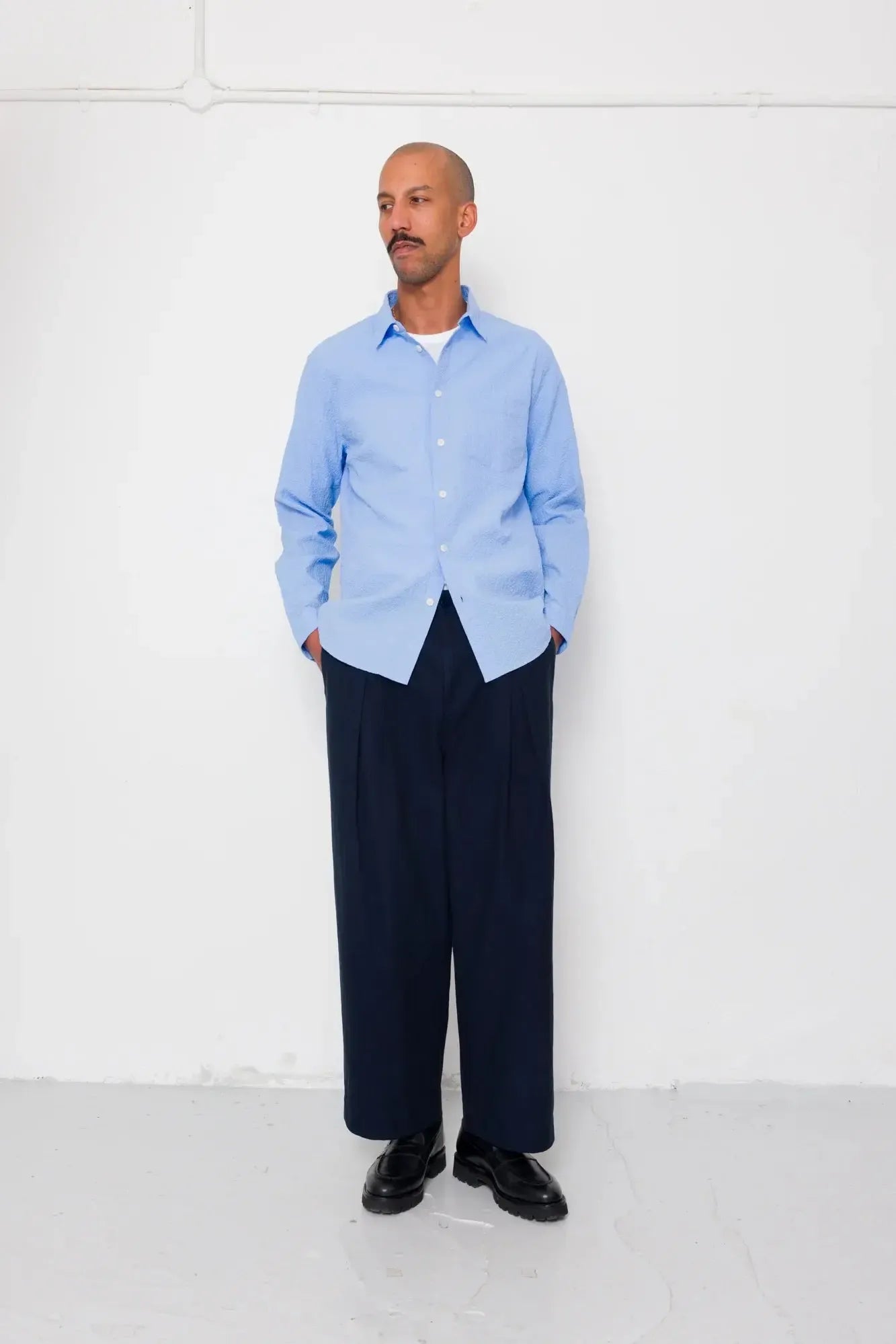 Relaxed Fit Shirt - Blue Bubble Seersucker-Folk-W2 Store