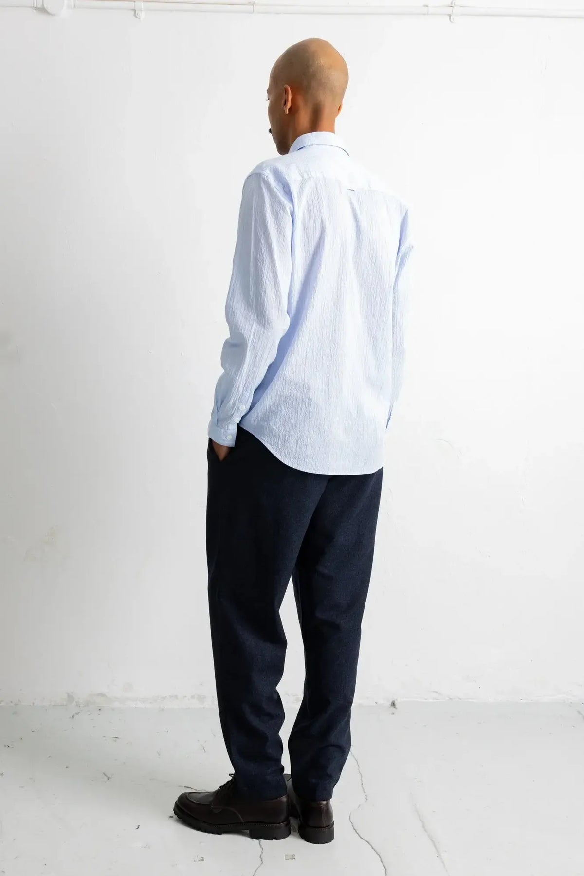 Relaxed Fit Shirt - Blue Crinkle Fine Stripe-Folk-W2 Store