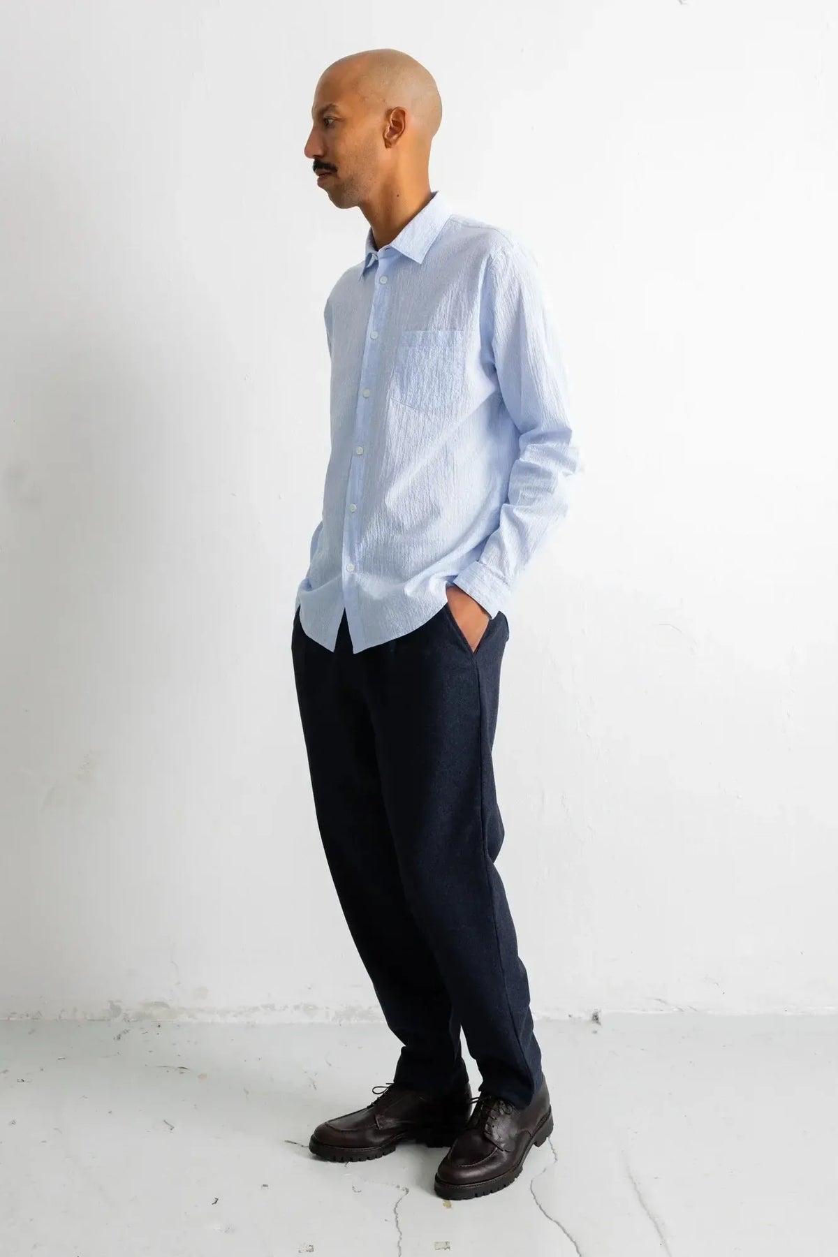 Relaxed Fit Shirt - Blue Crinkle Fine Stripe-Folk-W2 Store