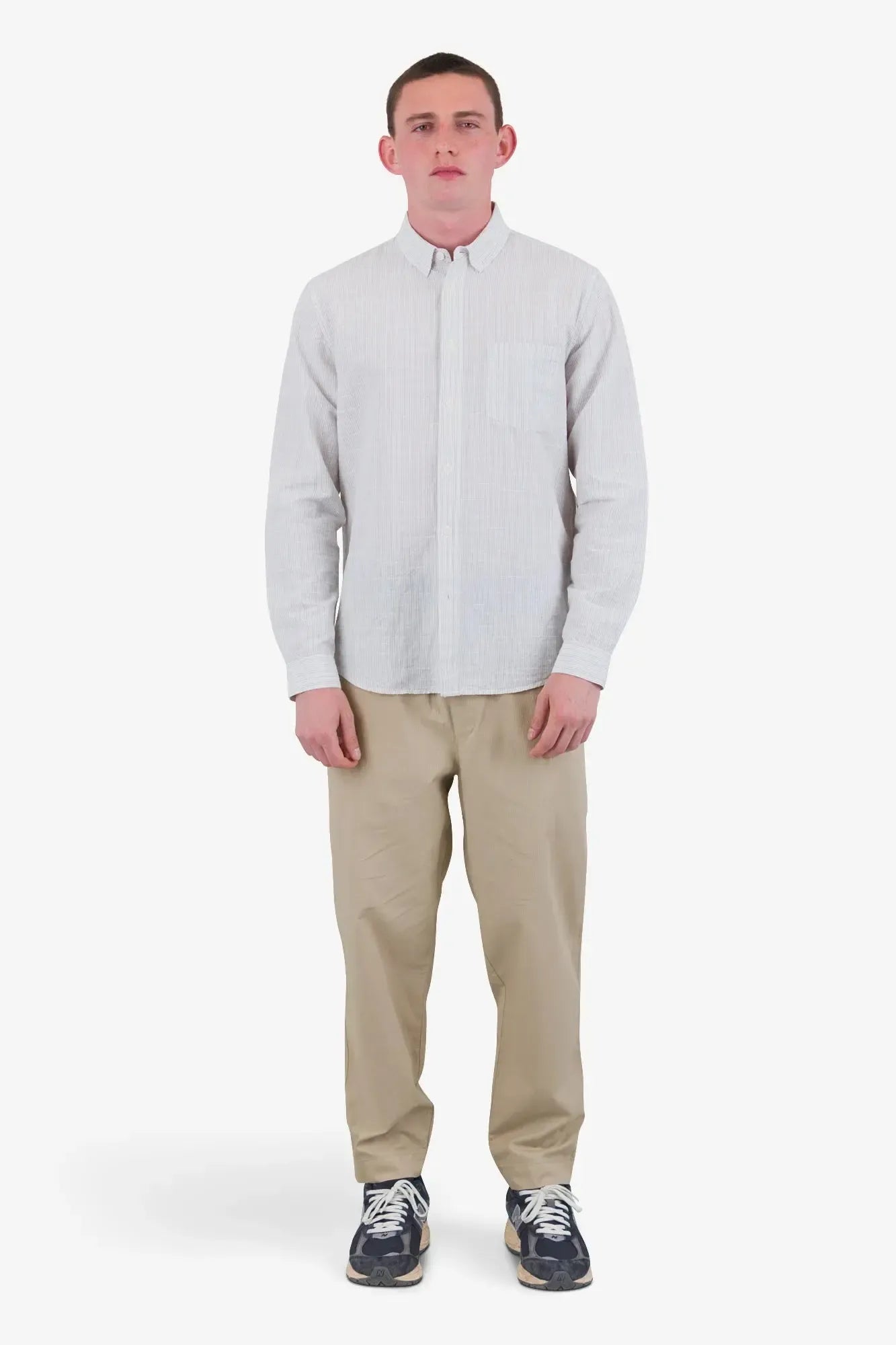 Relaxed Fit Shirt - Sage Microstripe Slub-Folk-W2 Store