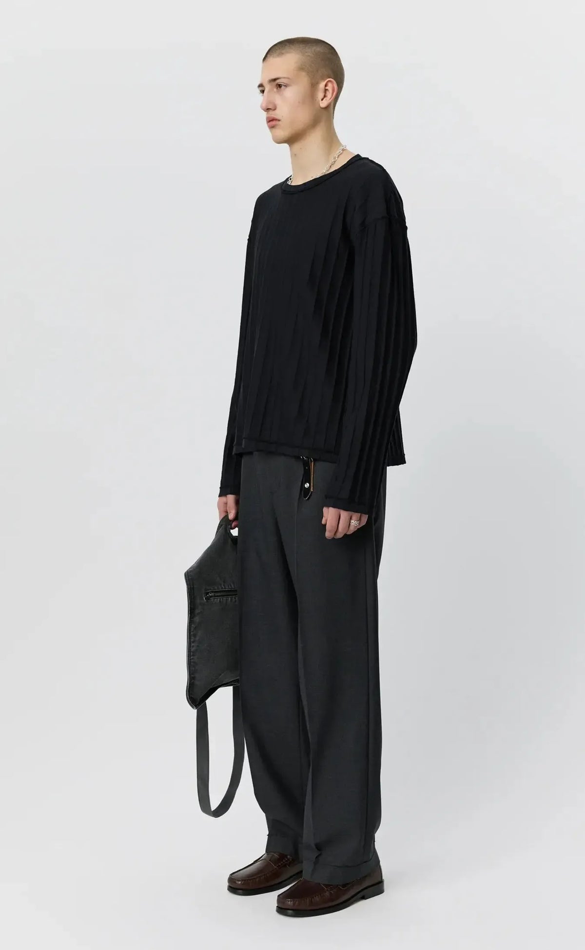 Round Neck Sweater - Black Inverted Ajour Stripe-mfpen-W2 Store