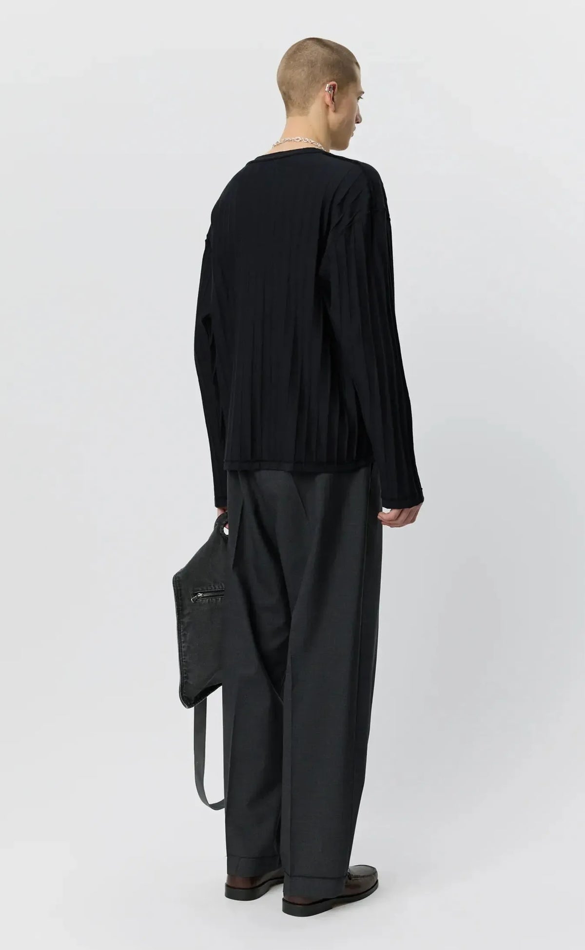 Round Neck Sweater - Black Inverted Ajour Stripe-mfpen-W2 Store