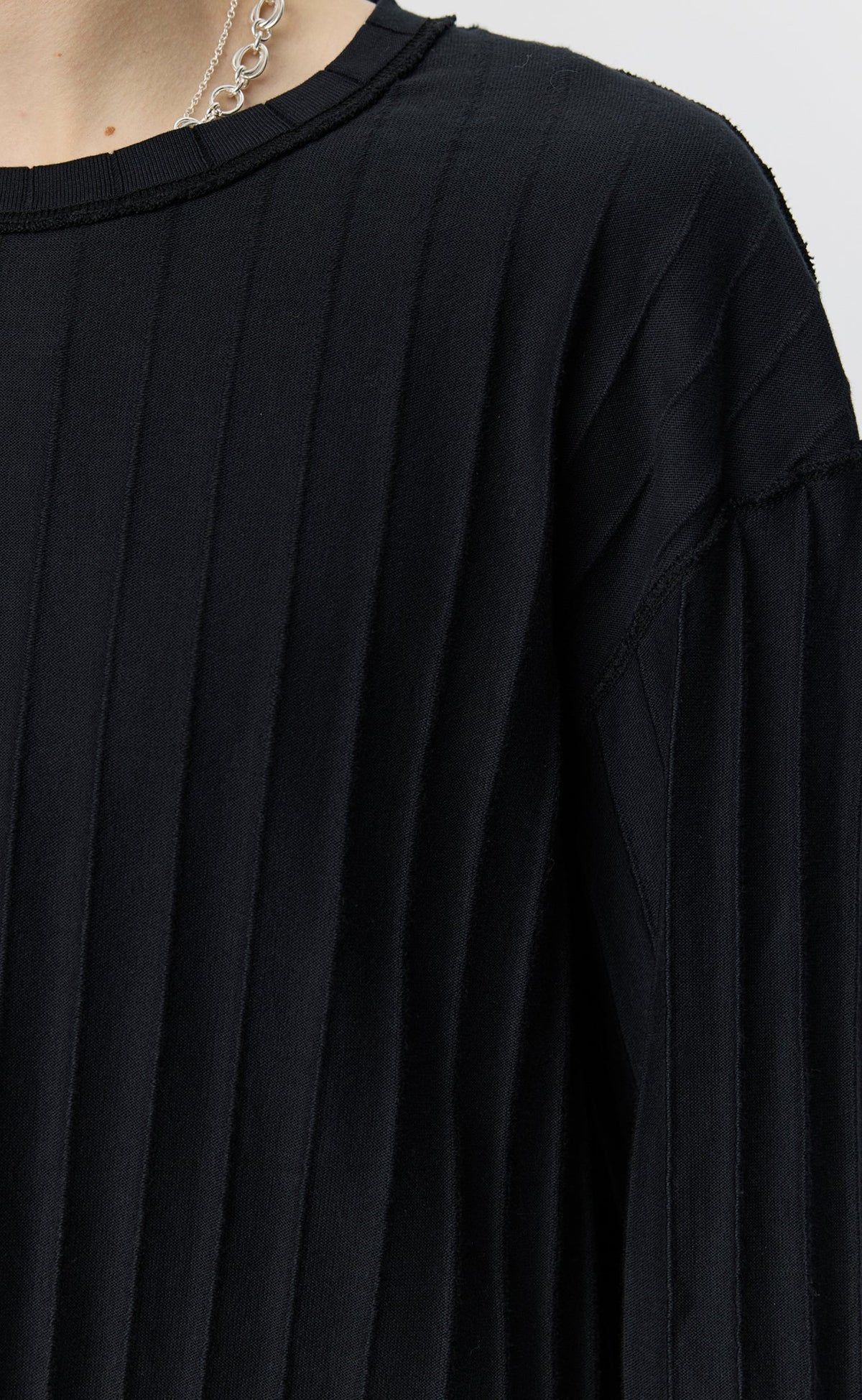 Round Neck Sweater - Black Inverted Ajour Stripe-mfpen-W2 Store
