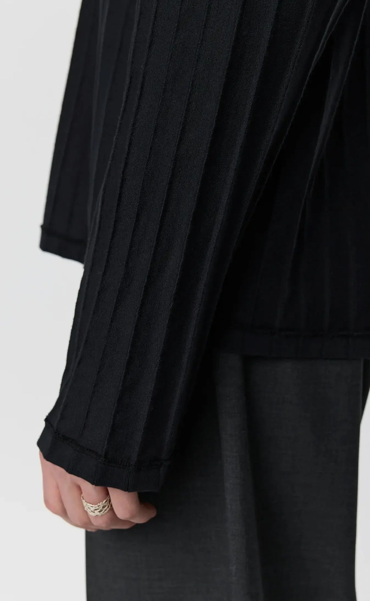 Round Neck Sweater - Black Inverted Ajour Stripe-mfpen-W2 Store