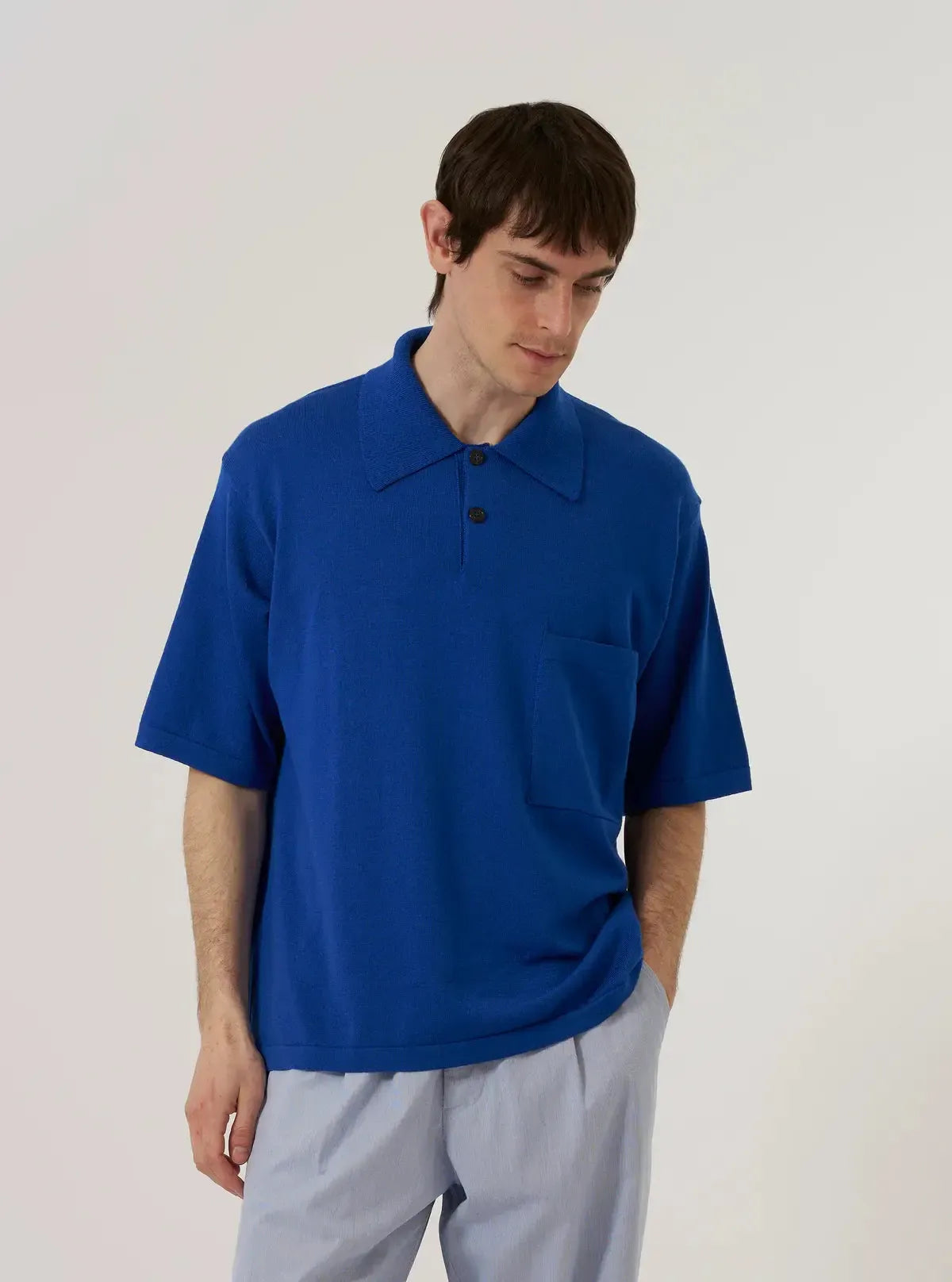 S/S Pullover Knit Shirt II Woolcot Bio - Blue-Universal Works-W2 Store