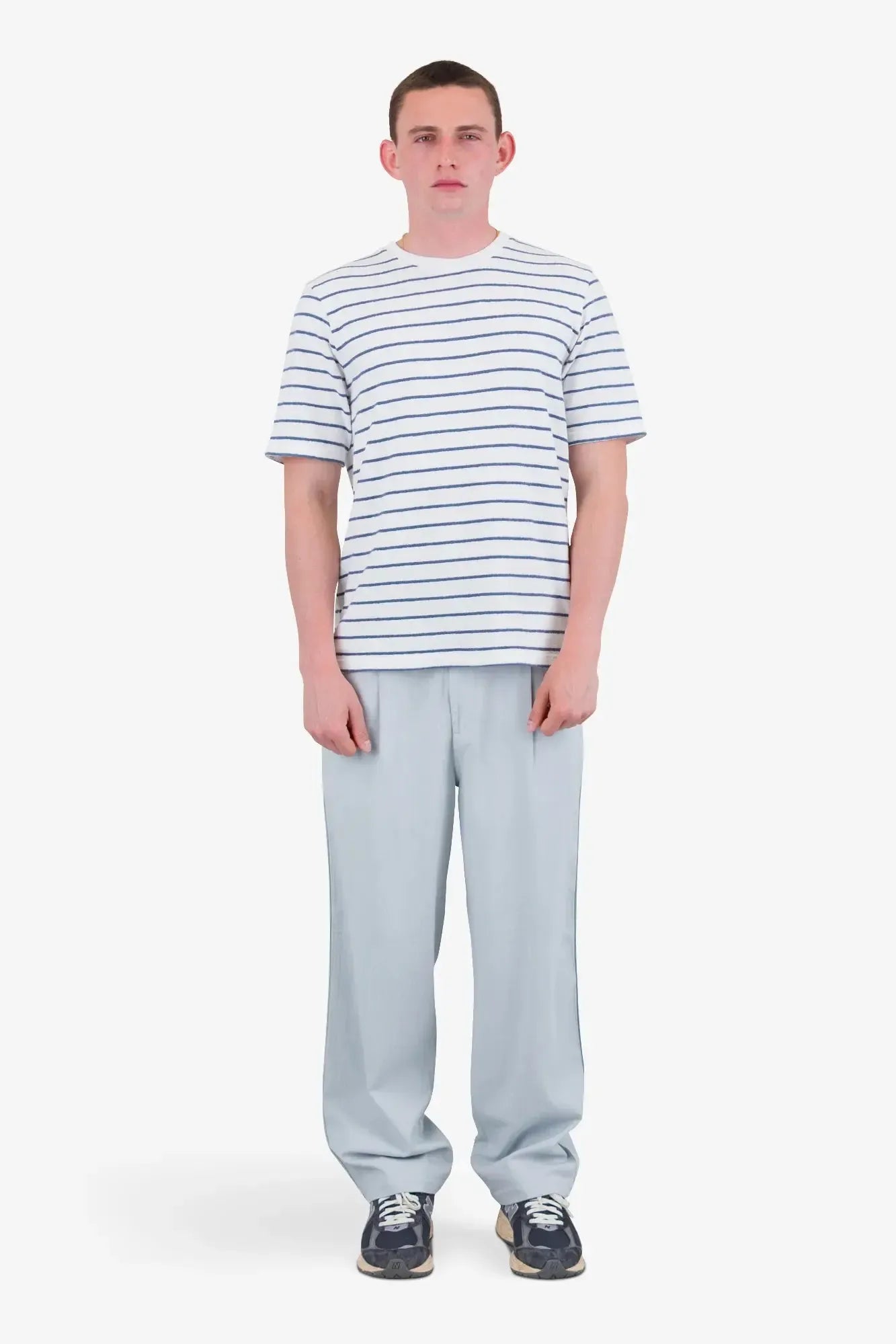 Short Sleeve Textured Stripe Tee - Off White / Soft Blue-Folk-W2 Store
