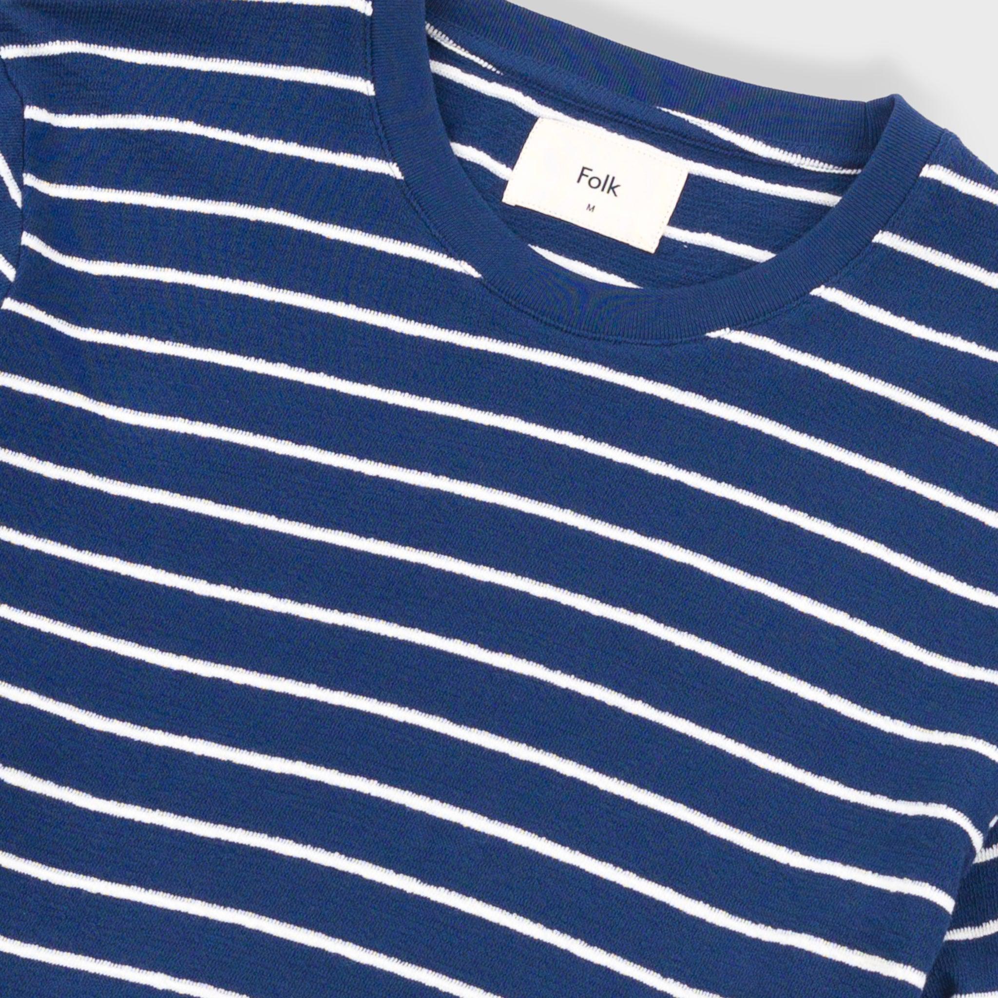Short Sleeve Textured Stripe Tee - Soft Navy / Ecru-Folk-W2 Store