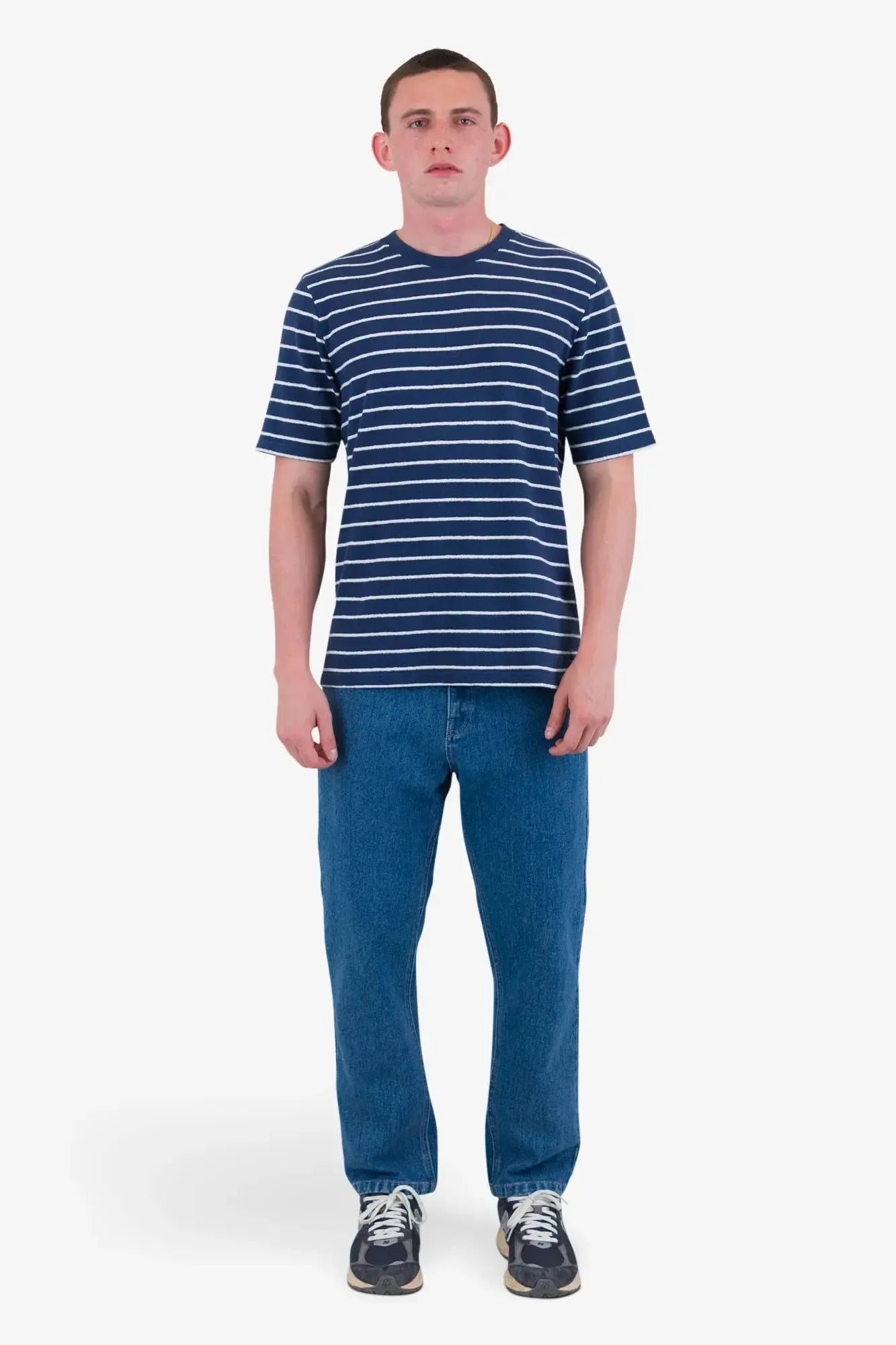 Short Sleeve Textured Stripe Tee - Soft Navy / Ecru-Folk-W2 Store