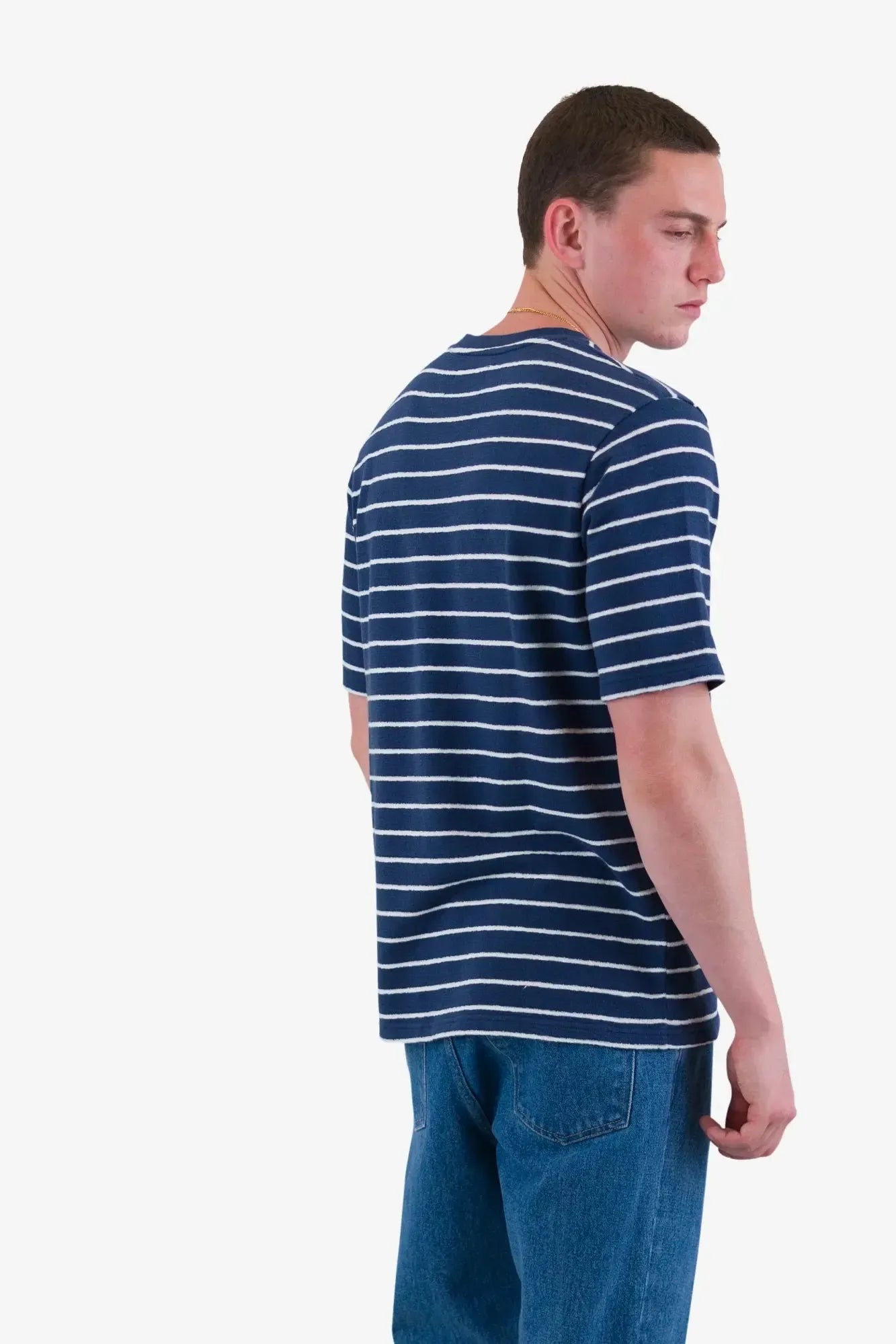 Short Sleeve Textured Stripe Tee - Soft Navy / Ecru-Folk-W2 Store
