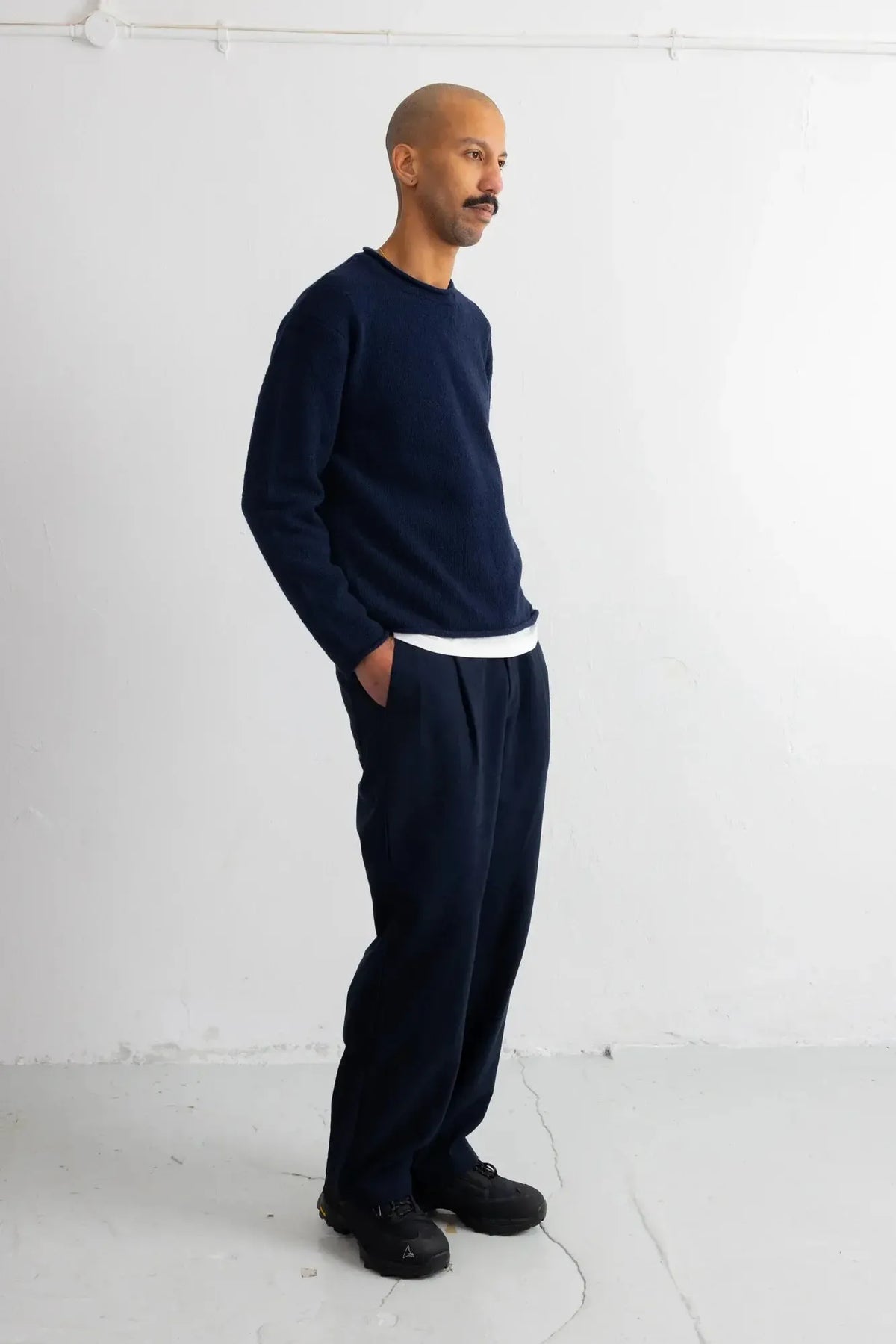 Slouch Crew - Navy Olive Cast Intarsia-Folk-W2 Store