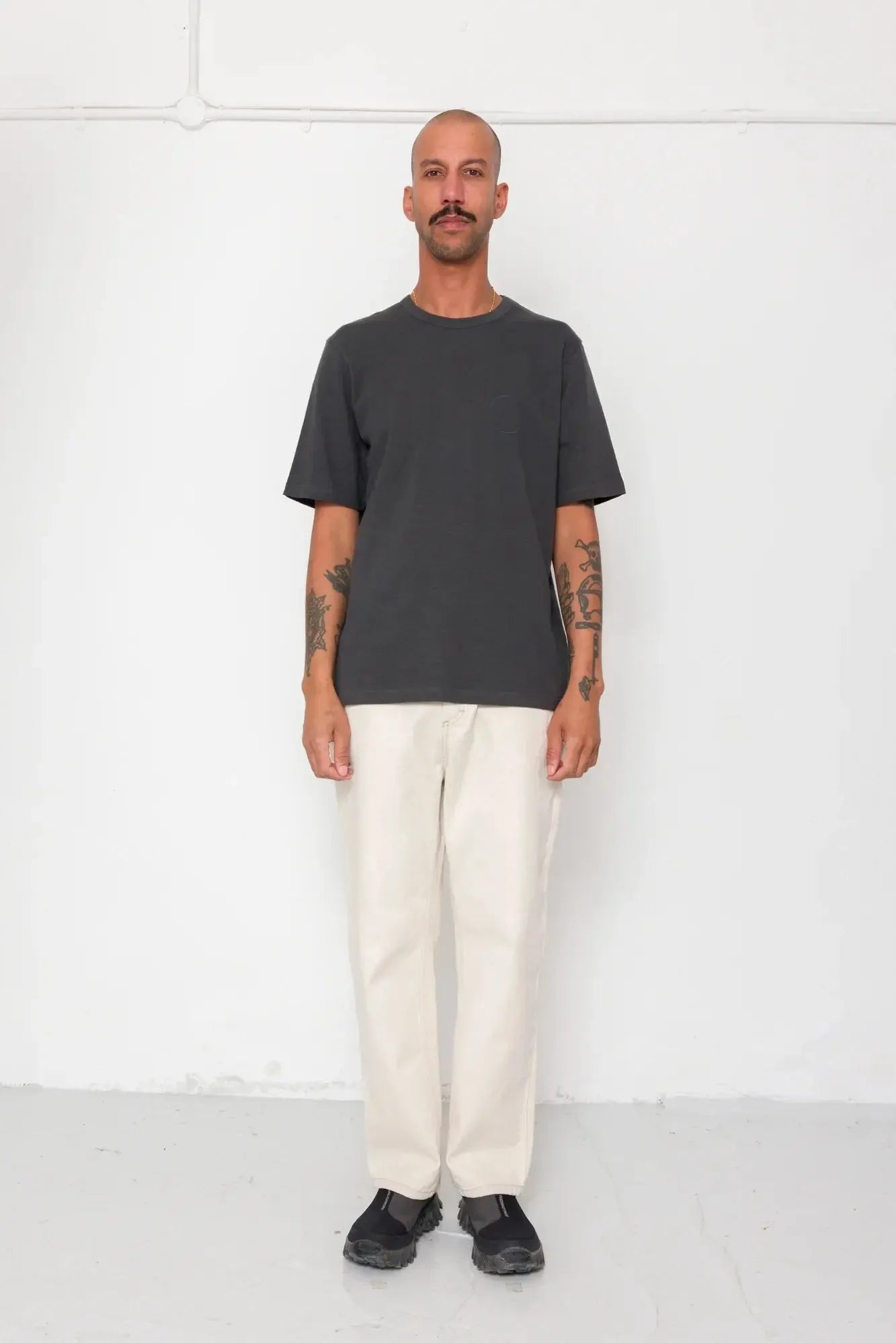 Slub Embroidered T-Shirt - Soft Black-Folk-W2 Store