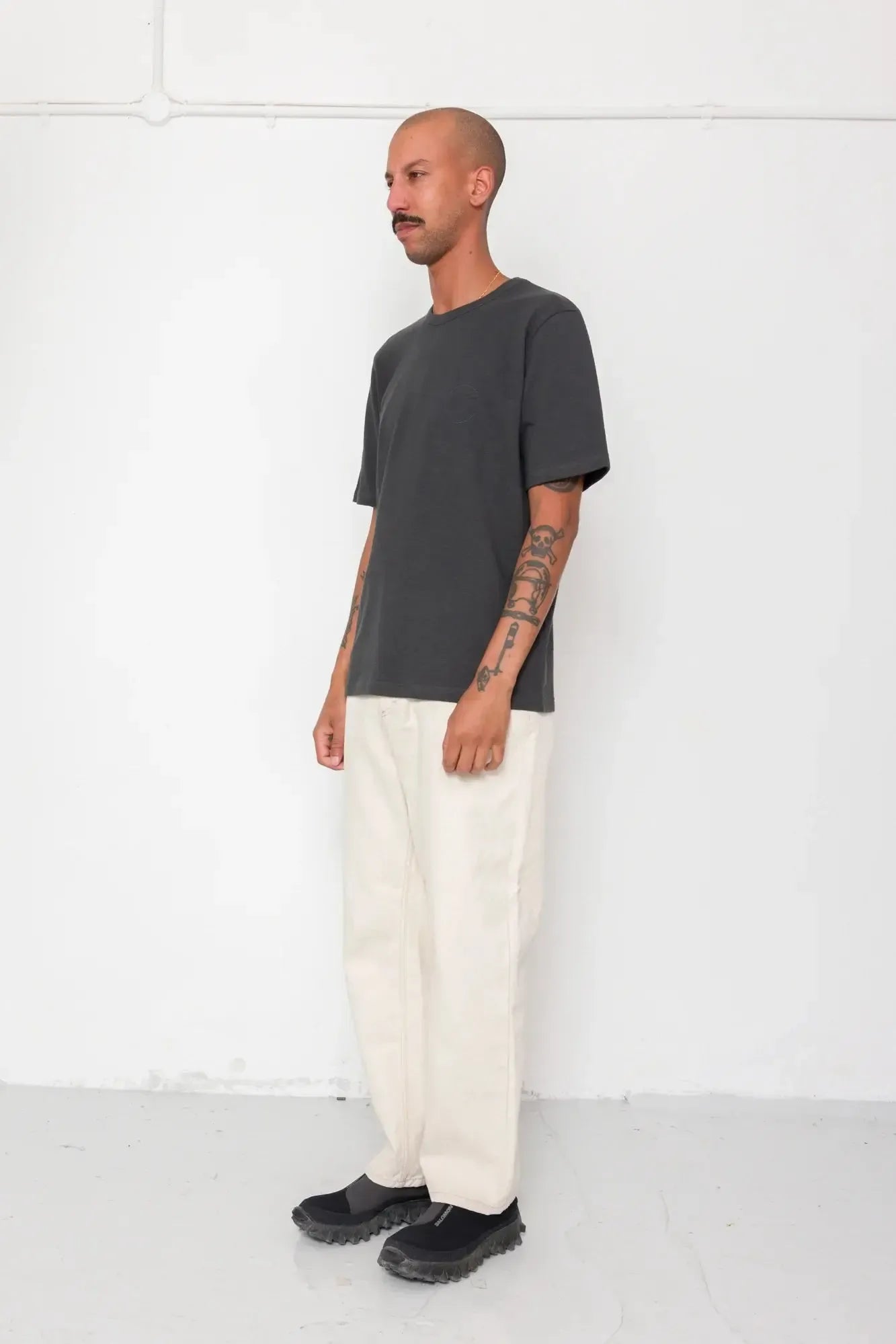 Slub Embroidered T-Shirt - Soft Black-Folk-W2 Store