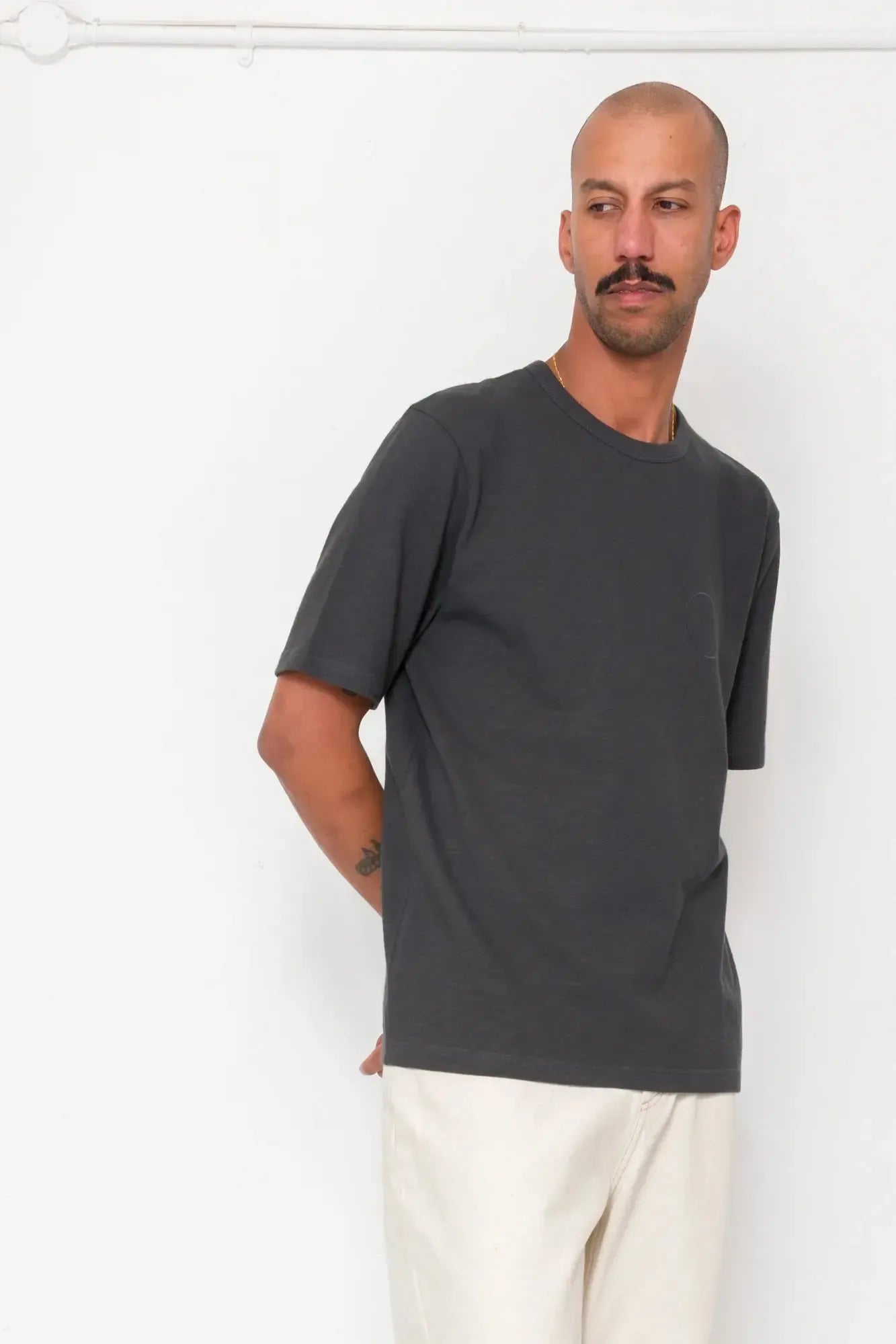 Slub Embroidered T-Shirt - Soft Black-Folk-W2 Store