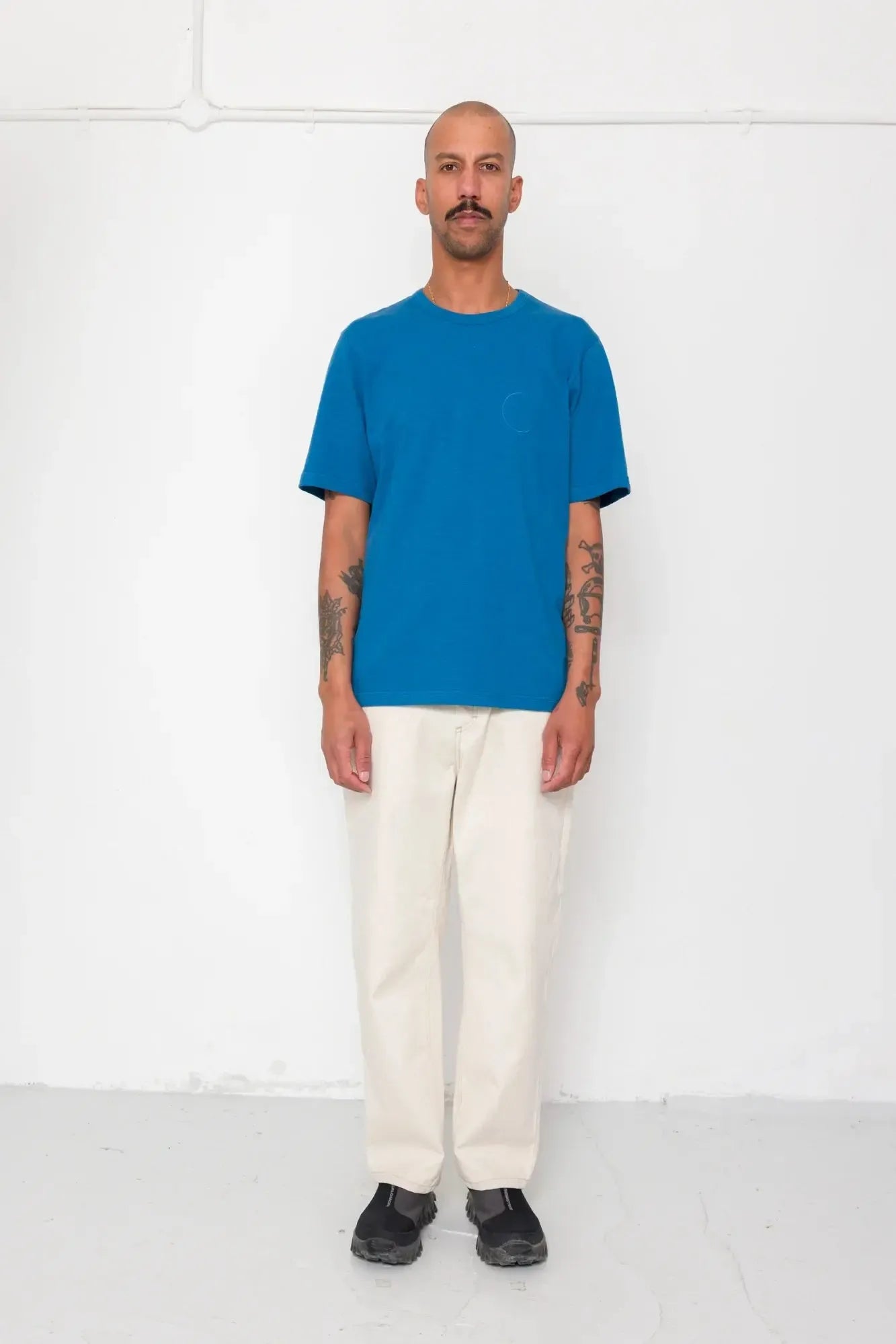 Slub Embroidered T-Shirt - Soft Blue-Folk-W2 Store