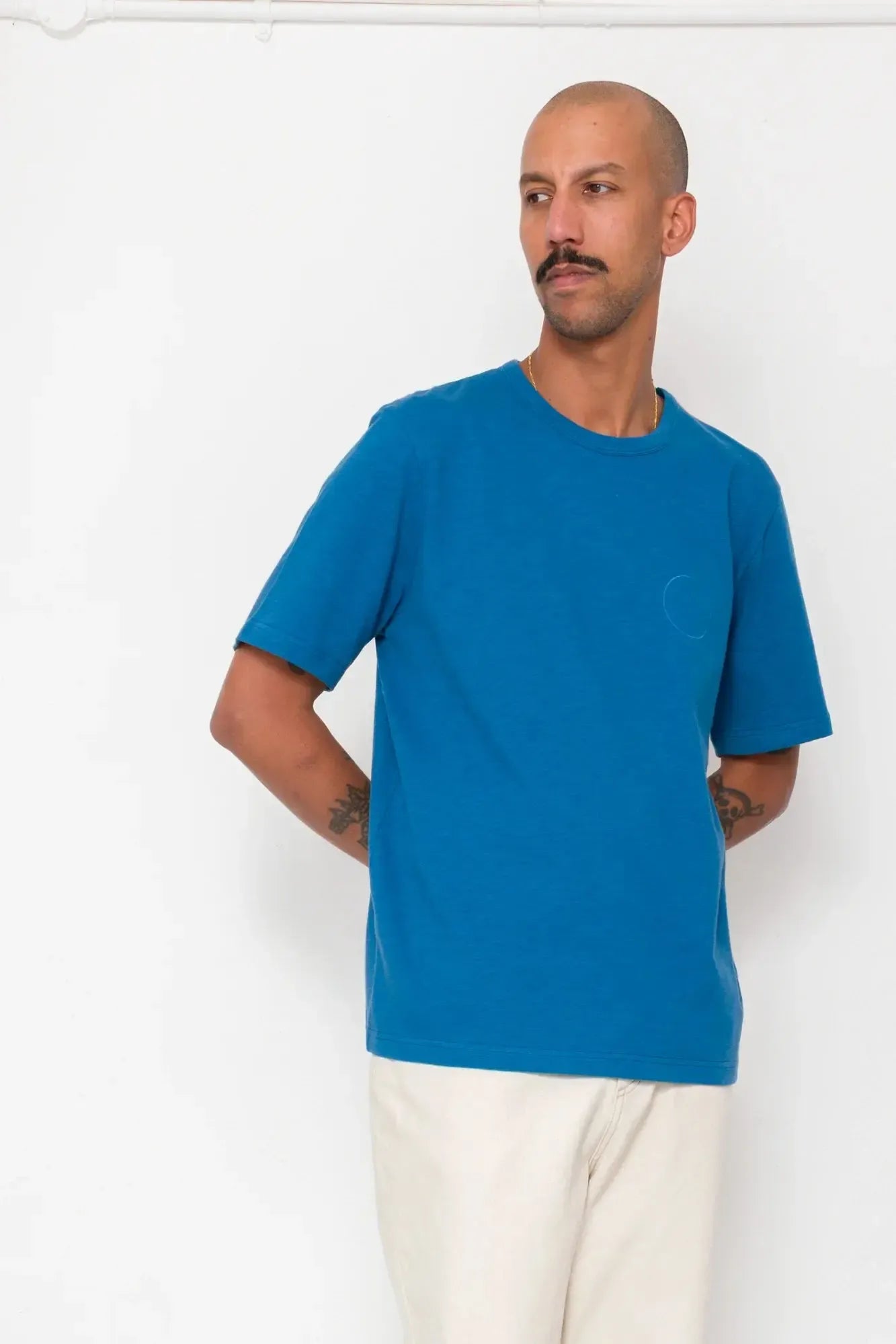 Slub Embroidered T-Shirt - Soft Blue-Folk-W2 Store