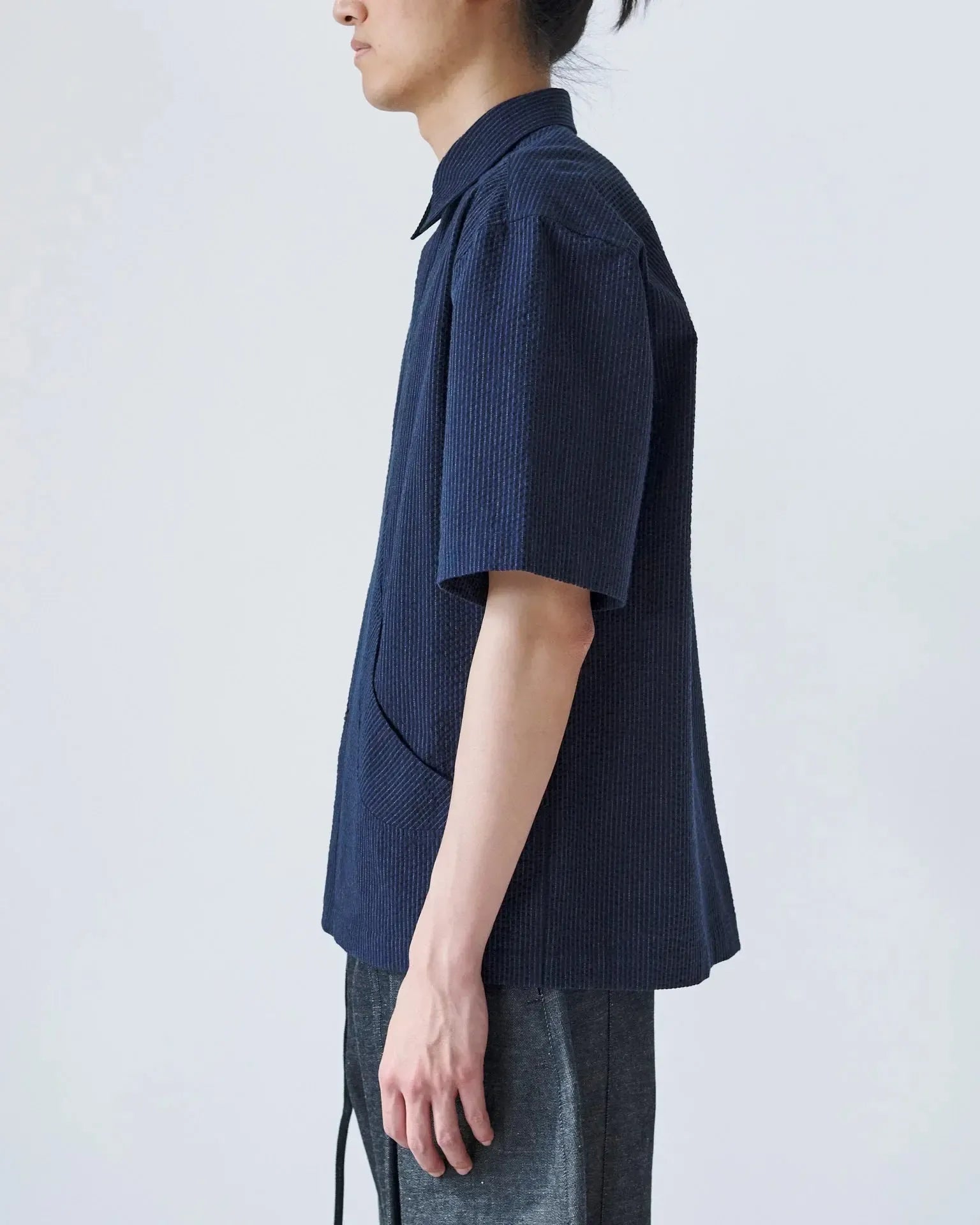 Takeshi Shirt Cotton Seersucker - Indigo Stripe-Sage Nation-W2 Store