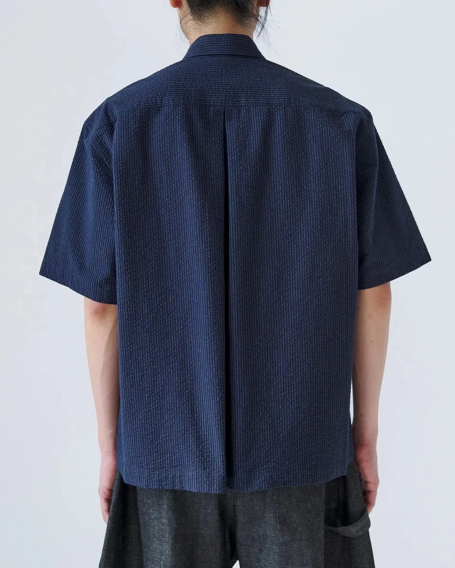 Takeshi Shirt Cotton Seersucker - Indigo Stripe-Sage Nation-W2 Store