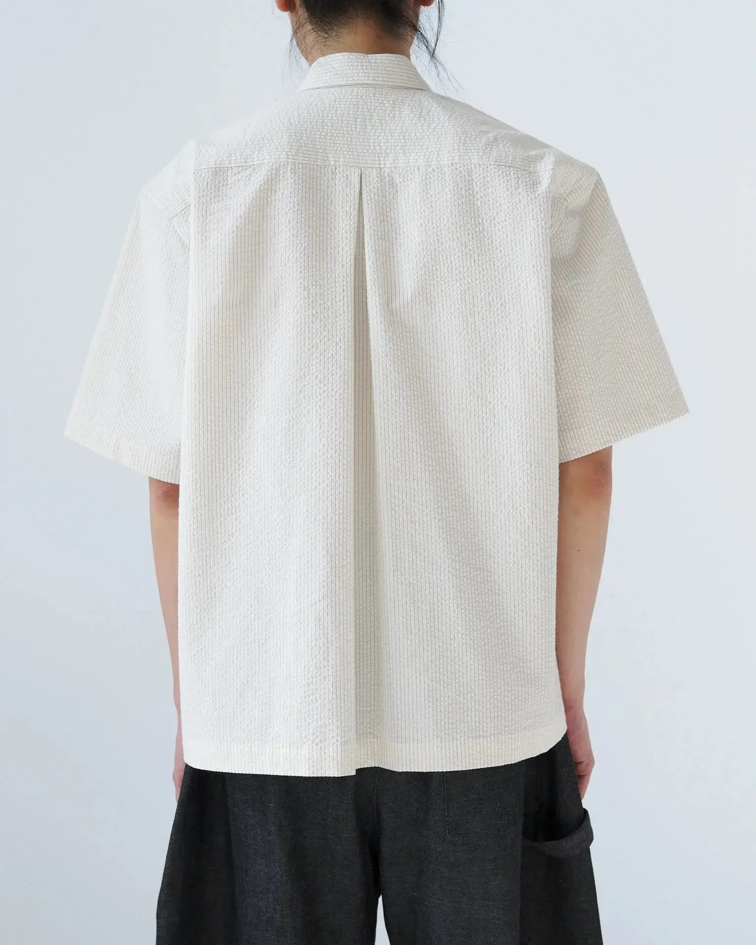 Takeshi Shirt Cotton Seersucker - Ivory Stripe-Sage Nation-W2 Store