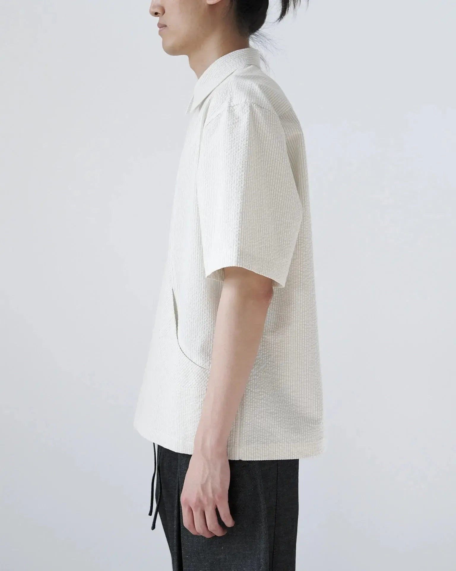 Takeshi Shirt Cotton Seersucker - Ivory Stripe-Sage Nation-W2 Store