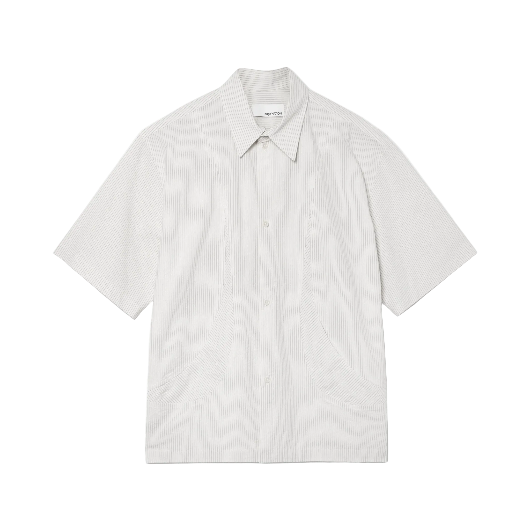 Takeshi Shirt Cotton Seersucker - Ivory Stripe-Sage Nation-W2 Store
