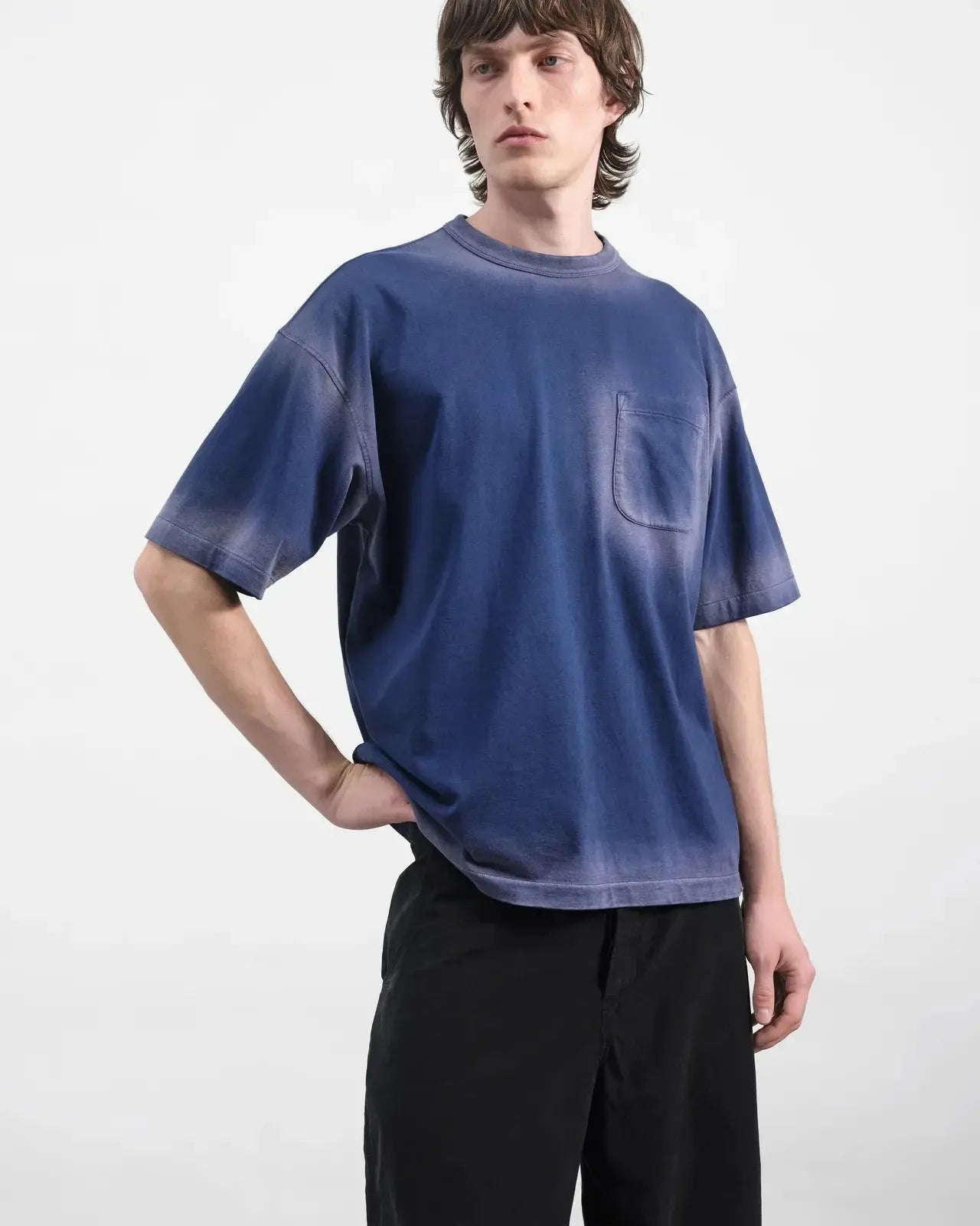 Triple Pocket T Shirt Garment Dye &amp; Localised Spray - Blue-YMC-W2 Store