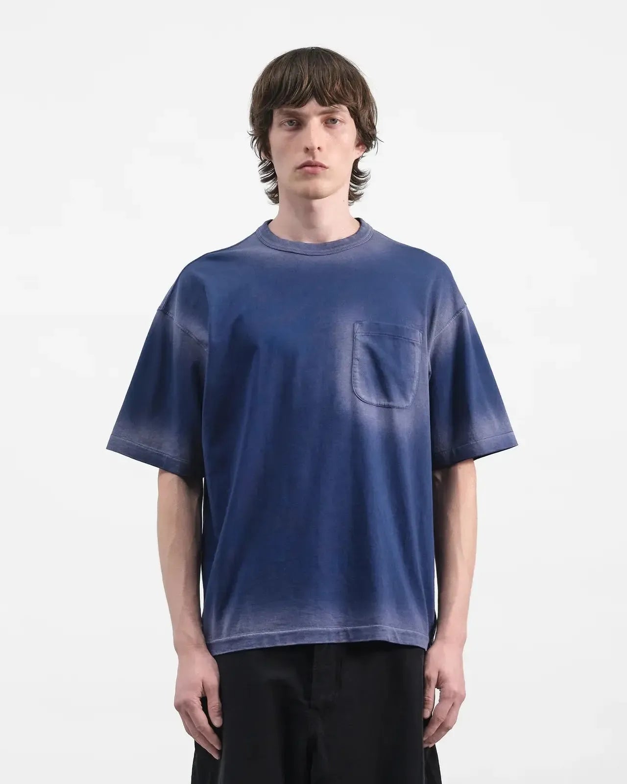 Triple Pocket T Shirt Garment Dye &amp; Localised Spray - Blue-YMC-W2 Store