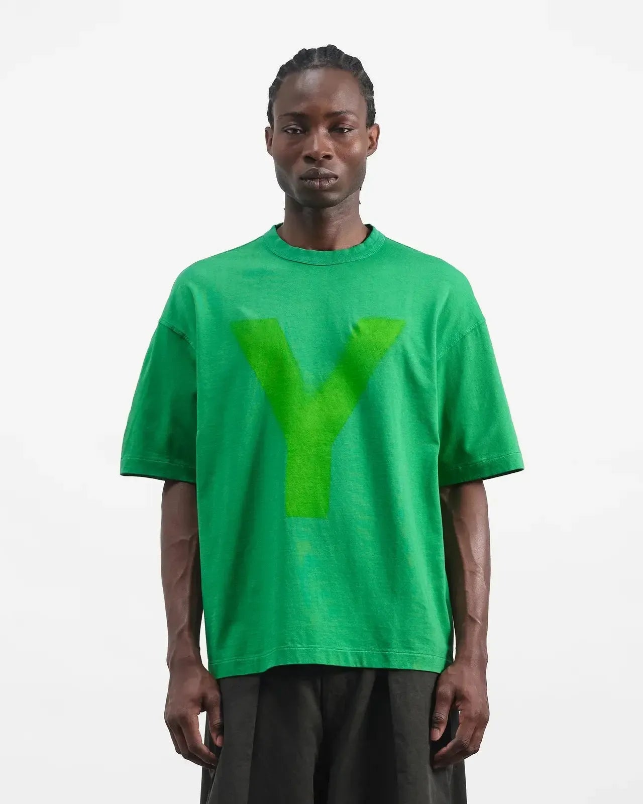 Triple Y Print T Shirt Garment Dye &amp; Localised Spray - Green-YMC-W2 Store