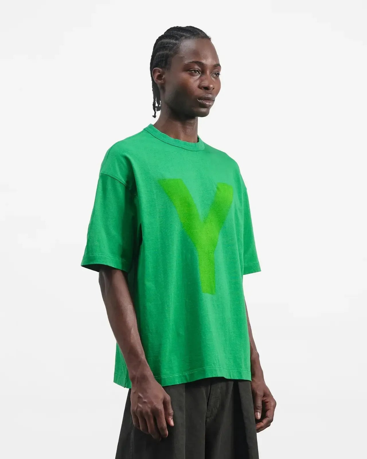 Triple Y Print T Shirt Garment Dye &amp; Localised Spray - Green-YMC-W2 Store