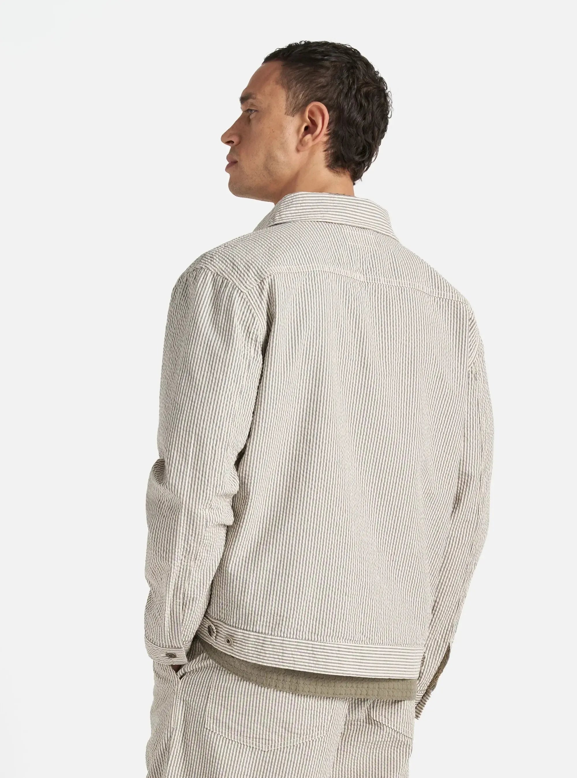 Trucker Jacket Derby Stripe - Grey-Universal Works-W2 Store