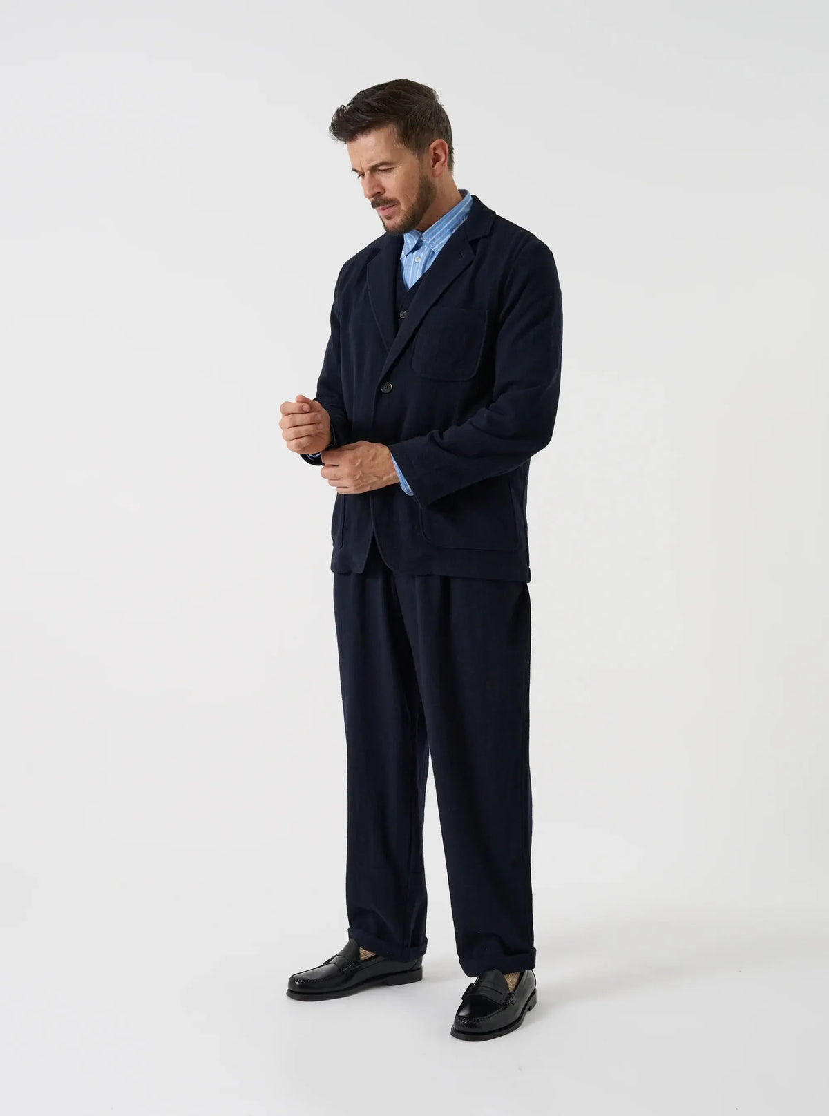Two Button Jacket Robin Wool Mix Dark Navy-Universal Works-W2 Store