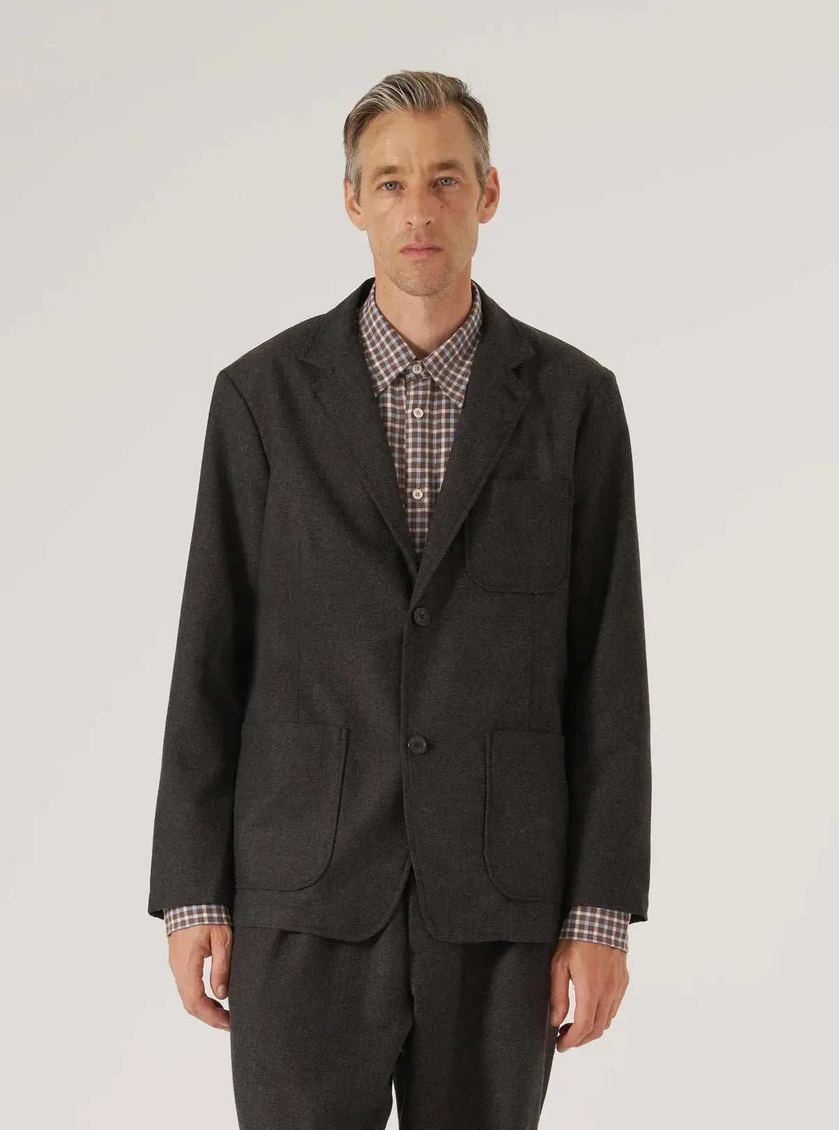 Two Button Jacket Upcycled It Tweed - Brown-Universal Works-W2 Store