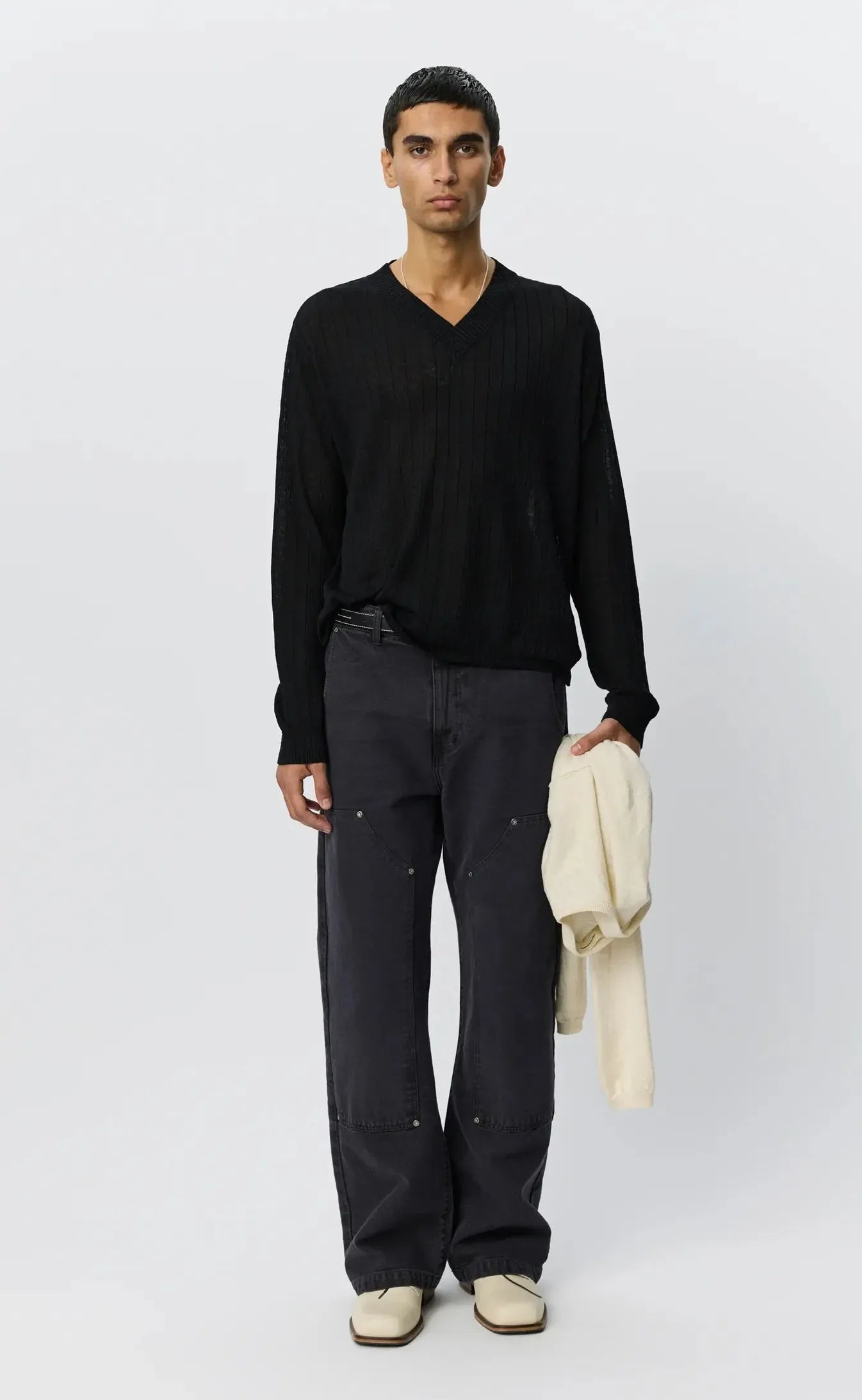 V-Neck Pullover - Black Rib-mfpen-W2 Store