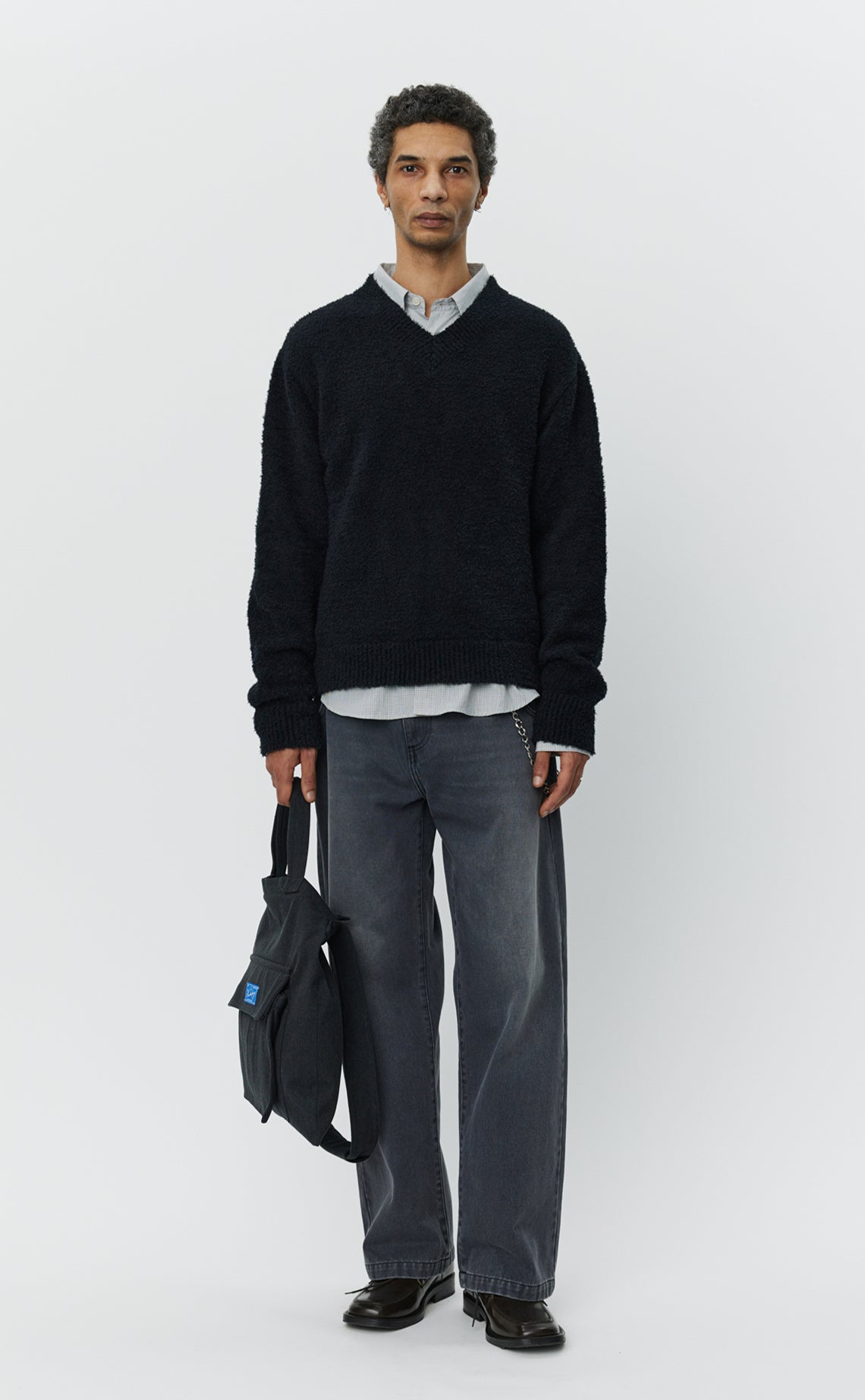 V-Neck Sweater Furry Black-mfpen-W2 Store