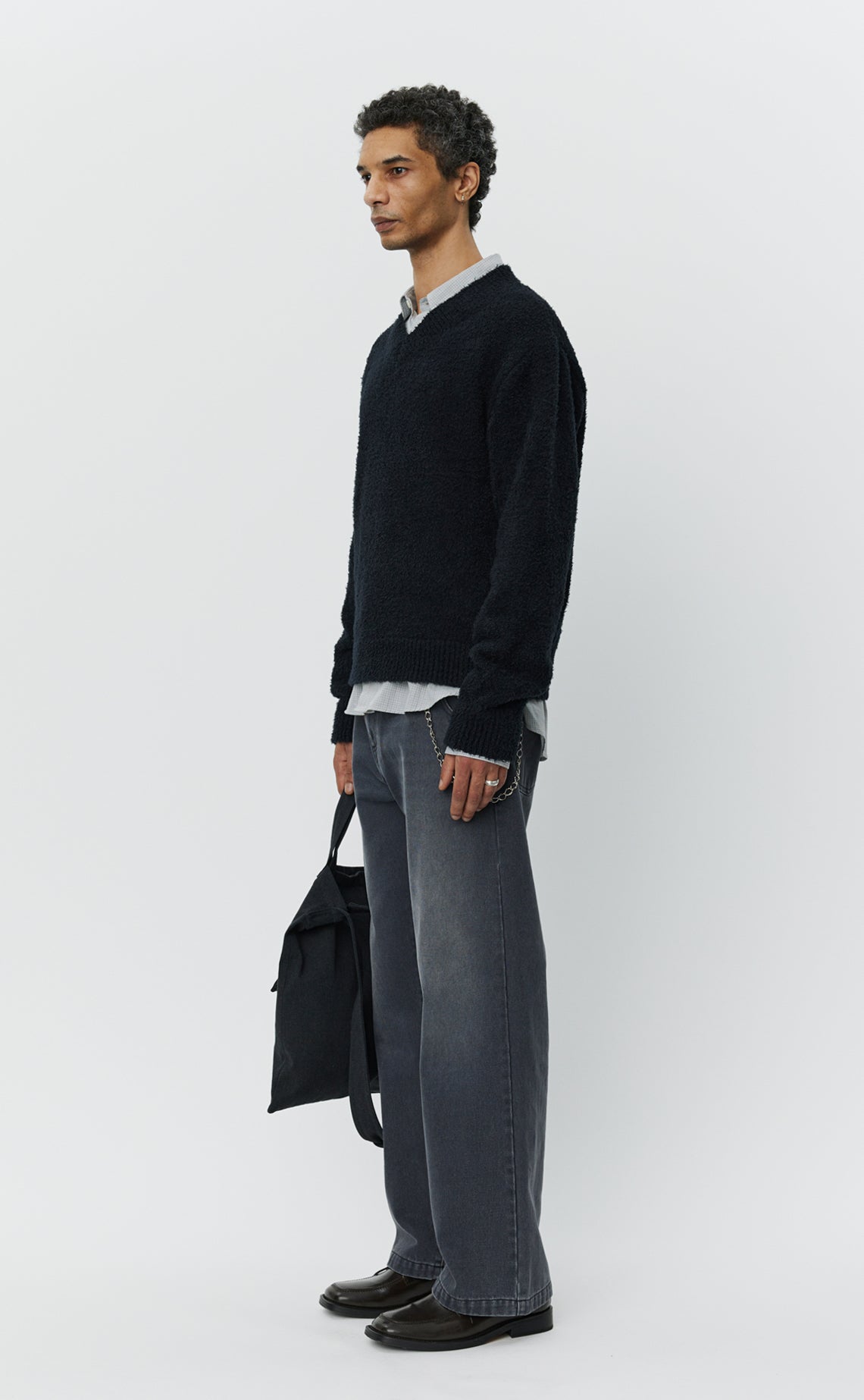 V-Neck Sweater Furry Black-mfpen-W2 Store