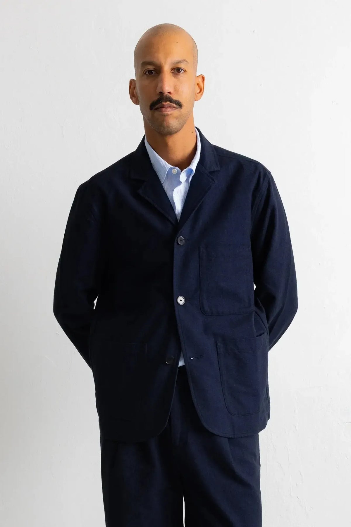 Wide Fit Blazer - Navy Lightweight Moleskin-Folk-W2 Store