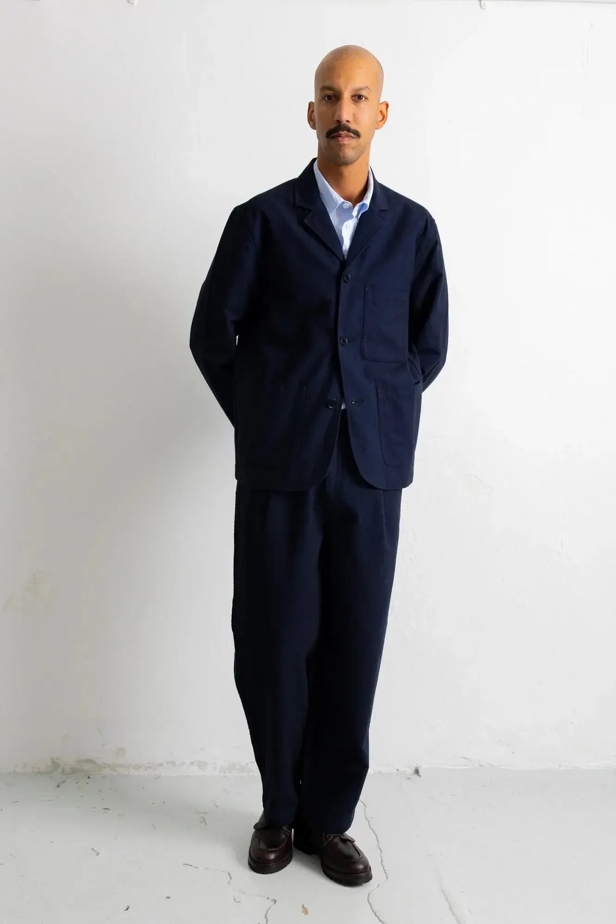 Wide Fit Trouser - Navy Lightweight Moleskin-Folk-W2 Store