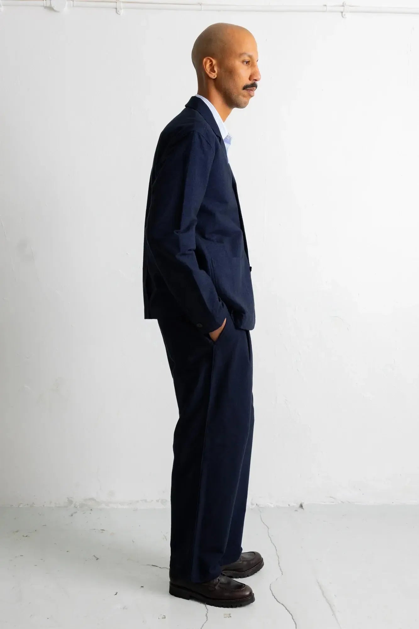 Wide Fit Trouser - Navy Lightweight Moleskin-Folk-W2 Store