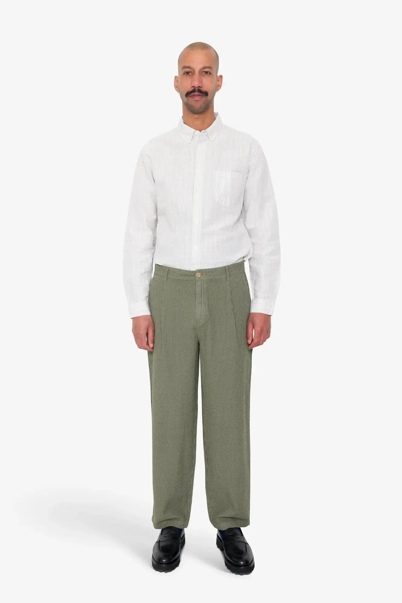 Wide Fit Trouser - Sage Overdyed Stripe-Folk-W2 Store
