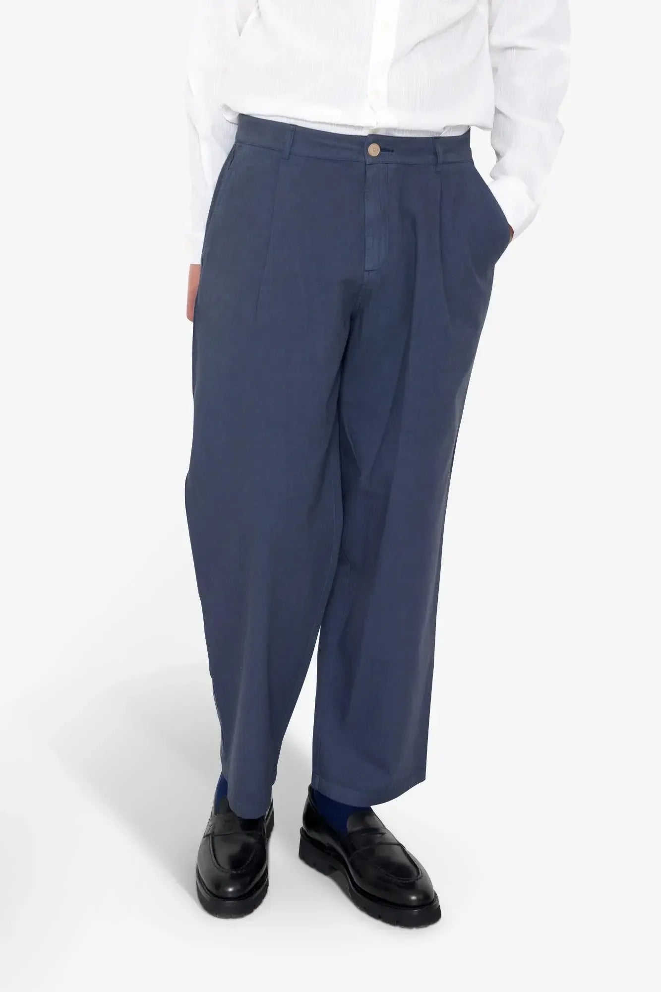 Wide Fit Trouser - Soft Navy Herringbone-Folk-W2 Store