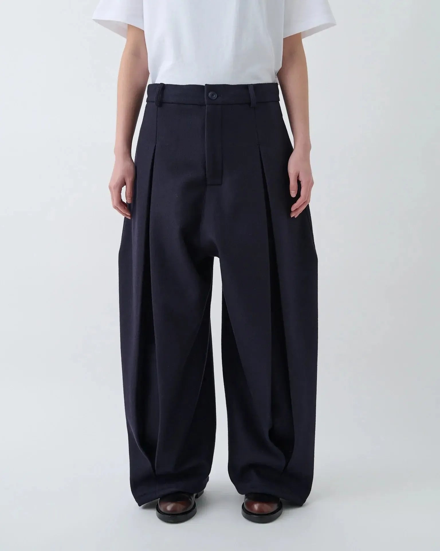 Wool Box Pleat Trouser - Dark Navy-Sage Nation-W2 Store