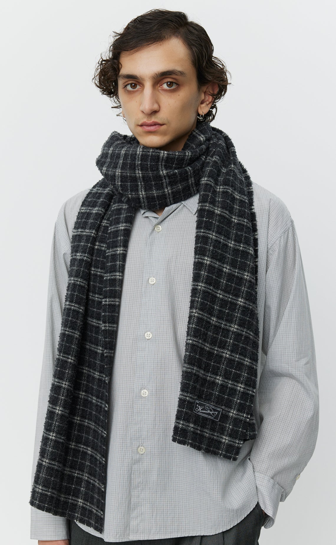 Wool Scarf - Grey Double Faced Check-mfpen-W2 Store