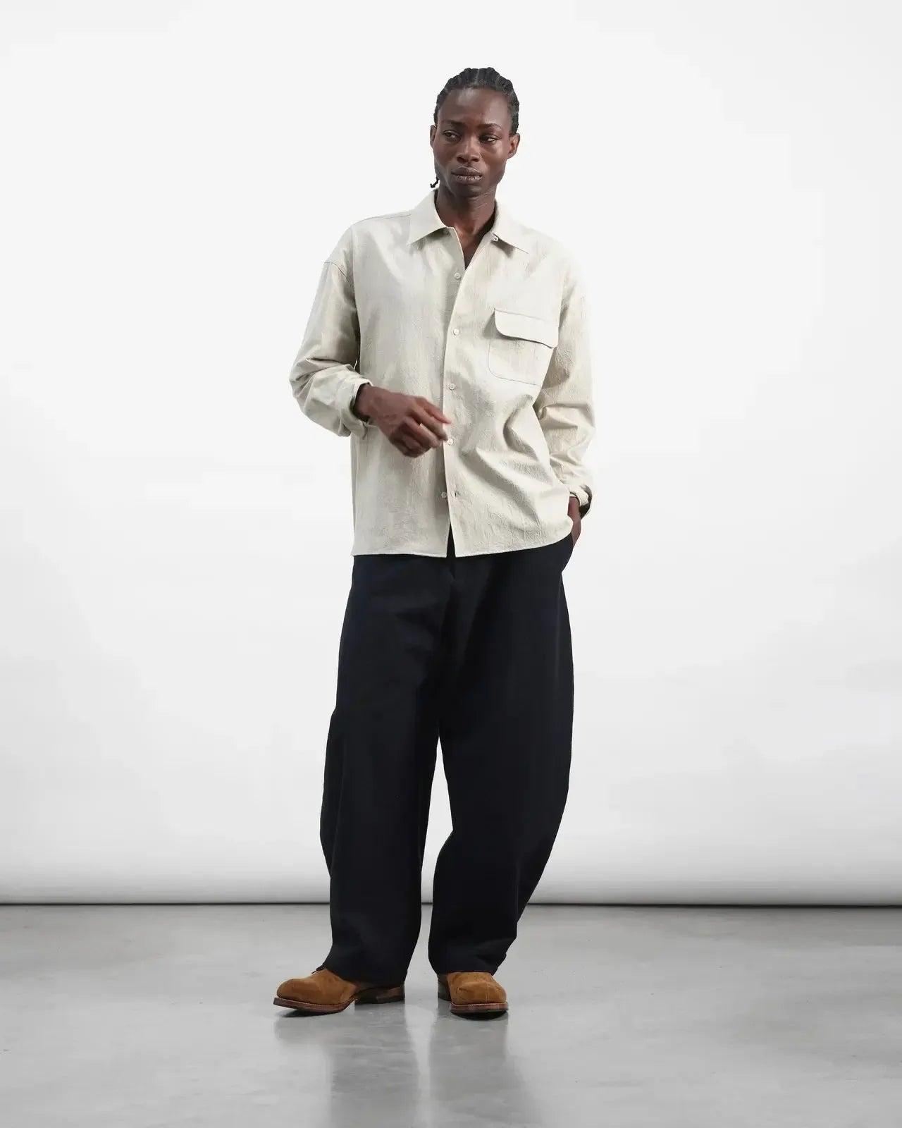Wray Shirt Japanese Crinkle Shirting - Stone-YMC-W2 Store