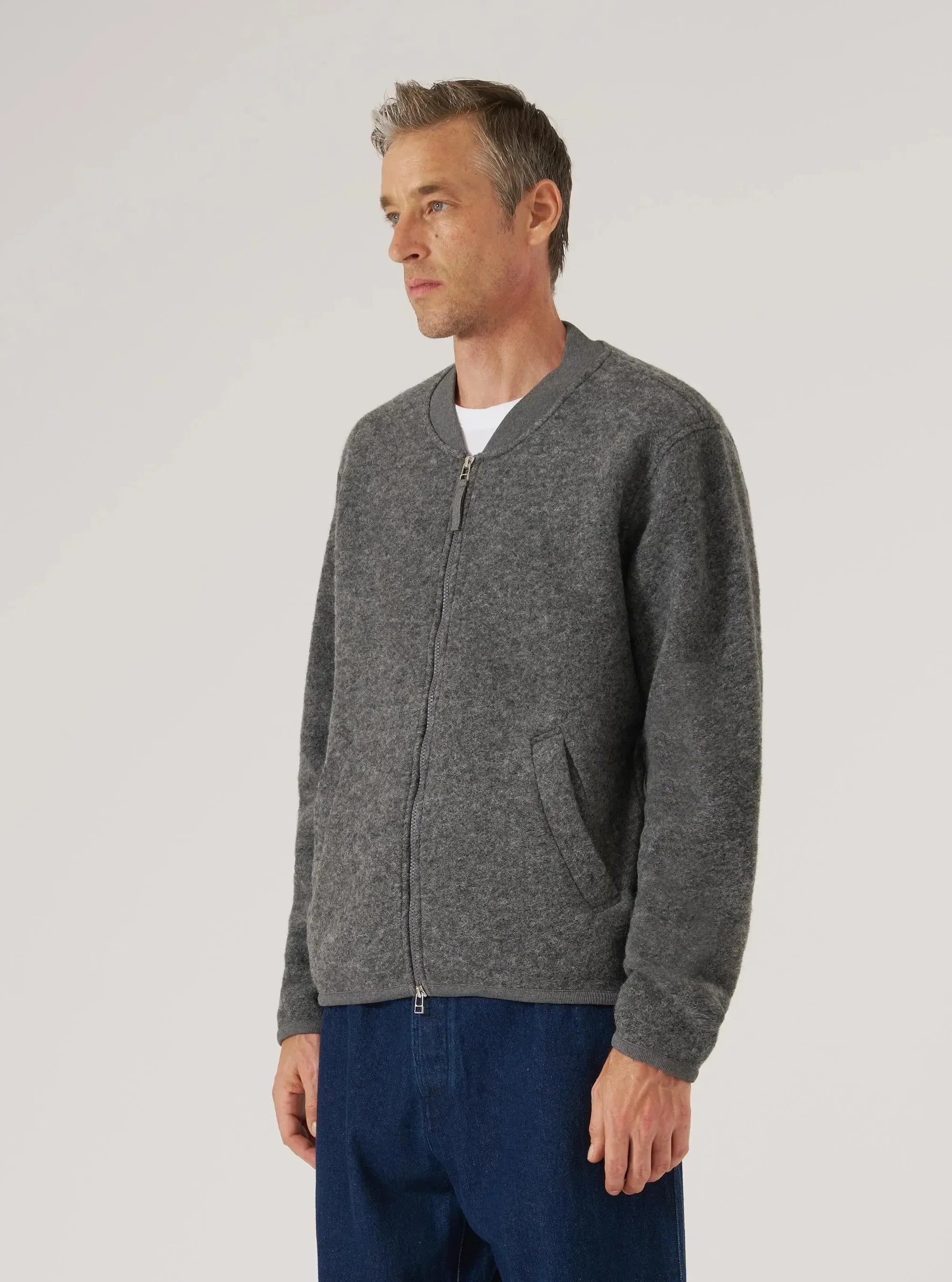 Zip Bomber Wool Fleece - Grey Marl-Universal Works-W2 Store