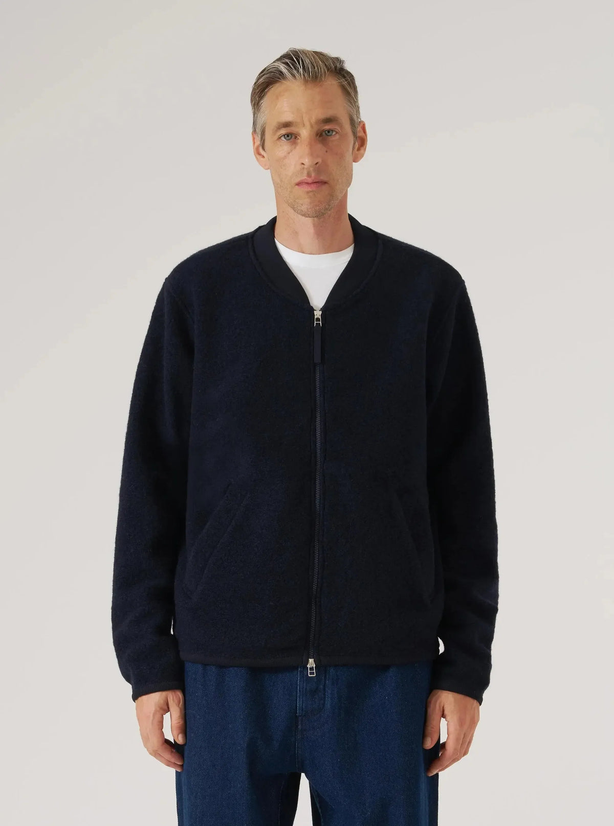 Zip Bomber Wool Fleece - Navy-Universal Works-W2 Store