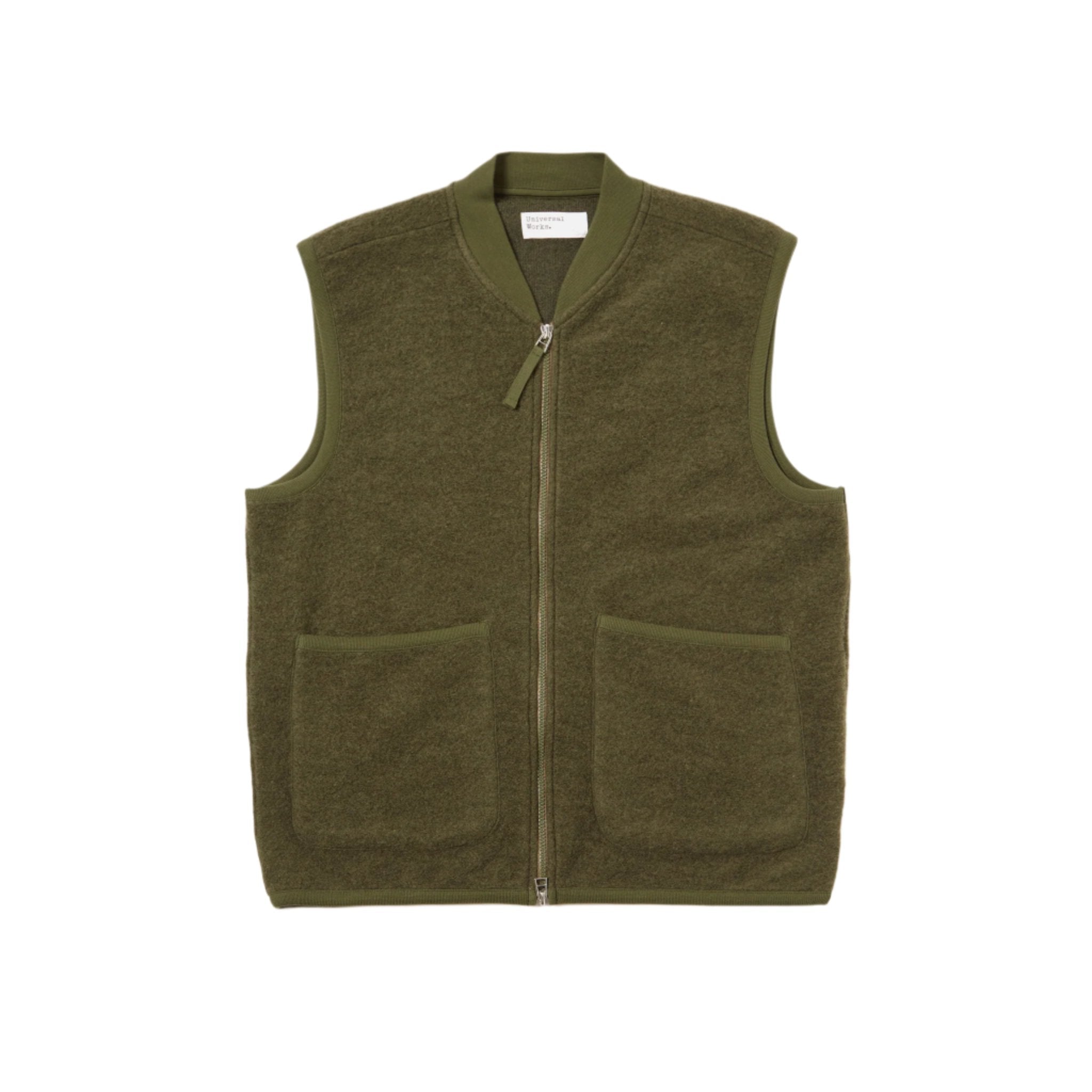 Zip Waistcoat Wool Fleece - Olive-Universal Works-W2 Store