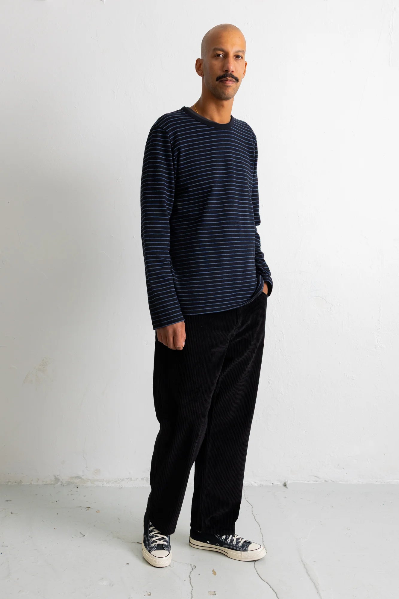 Longsleeve Textured Stripe T-Shirt - Black/Soft Blue