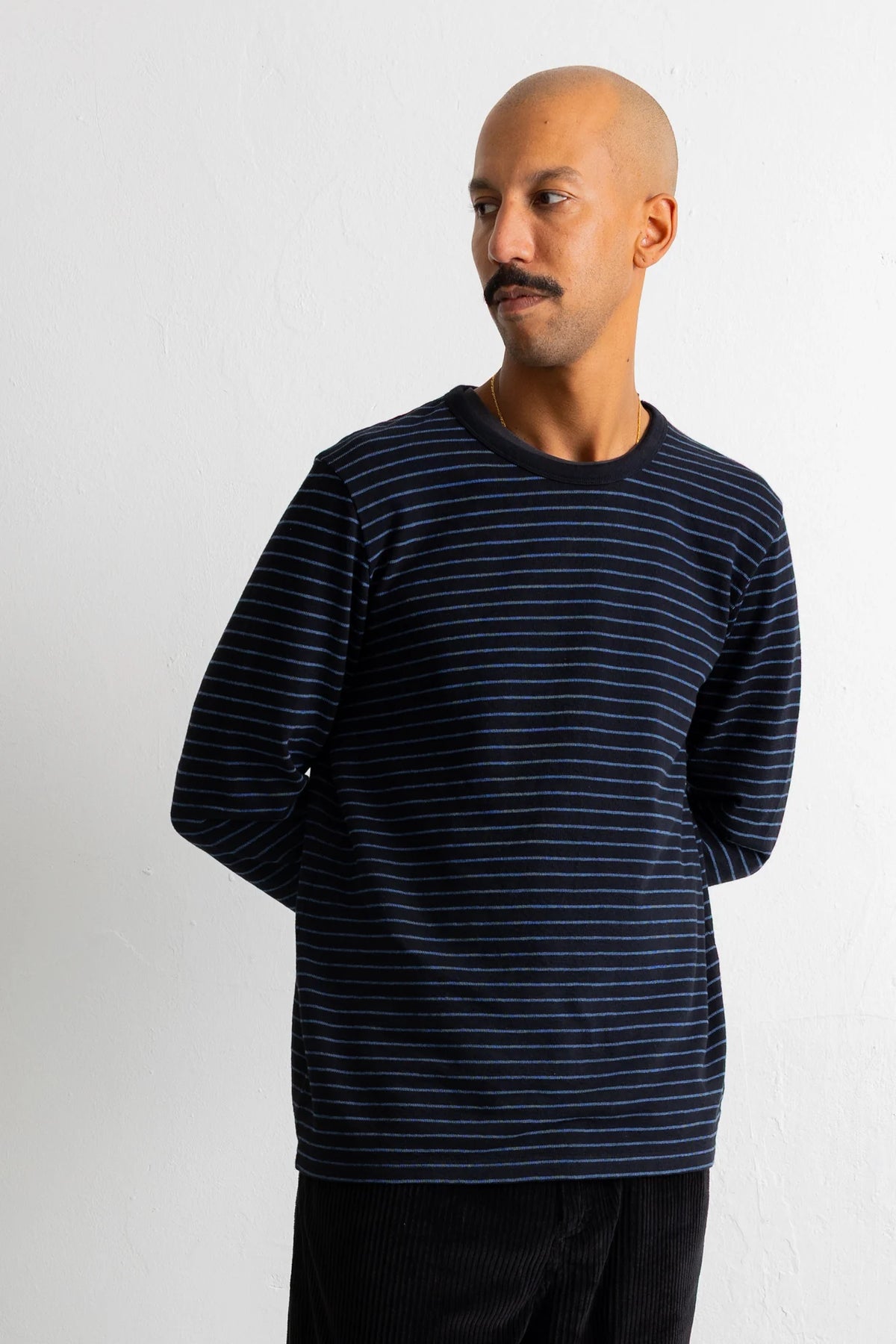 Longsleeve Textured Stripe T-Shirt - Black/Soft Blue