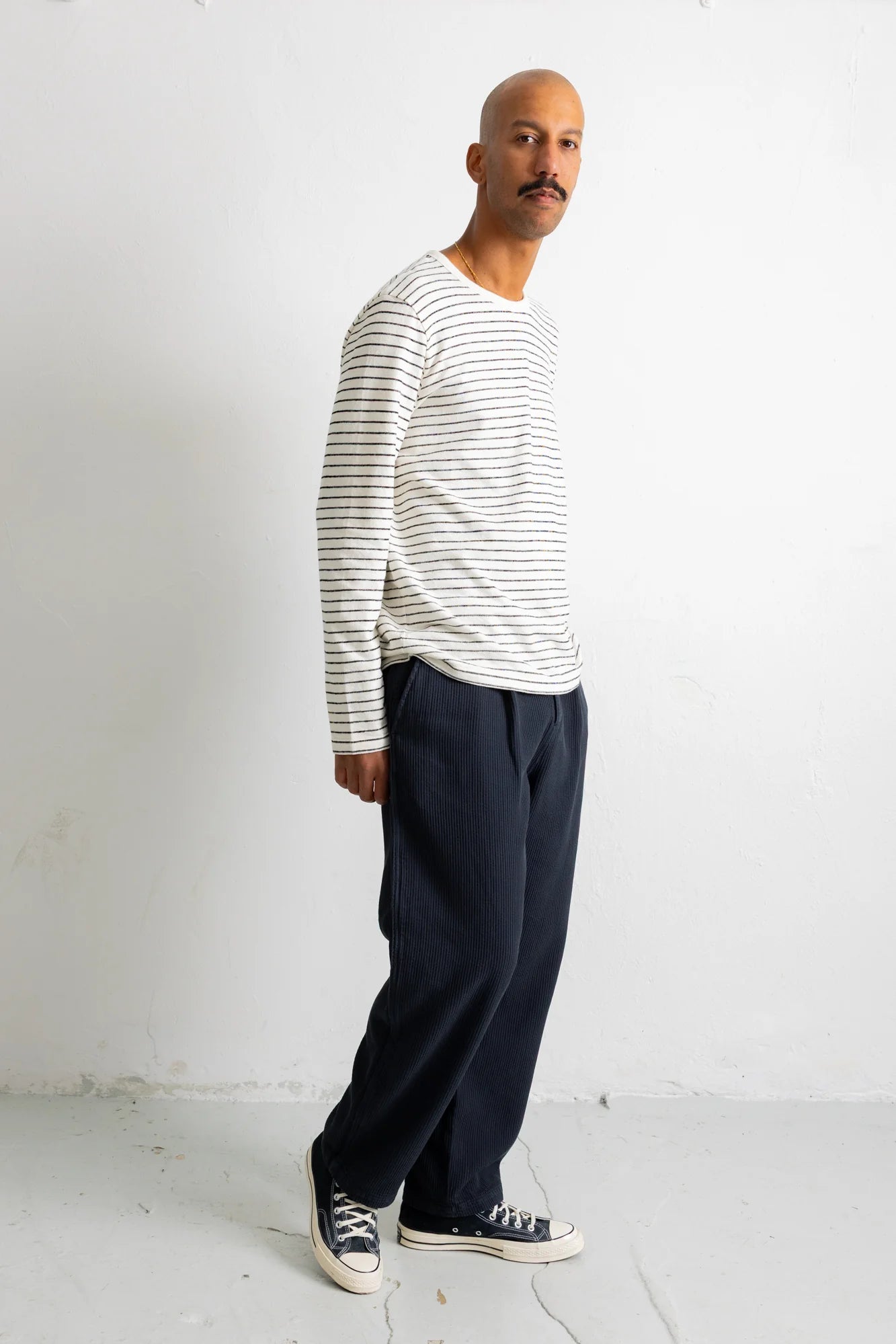 Longsleeve Textured Stripe T-Shirt - Ecru/Black