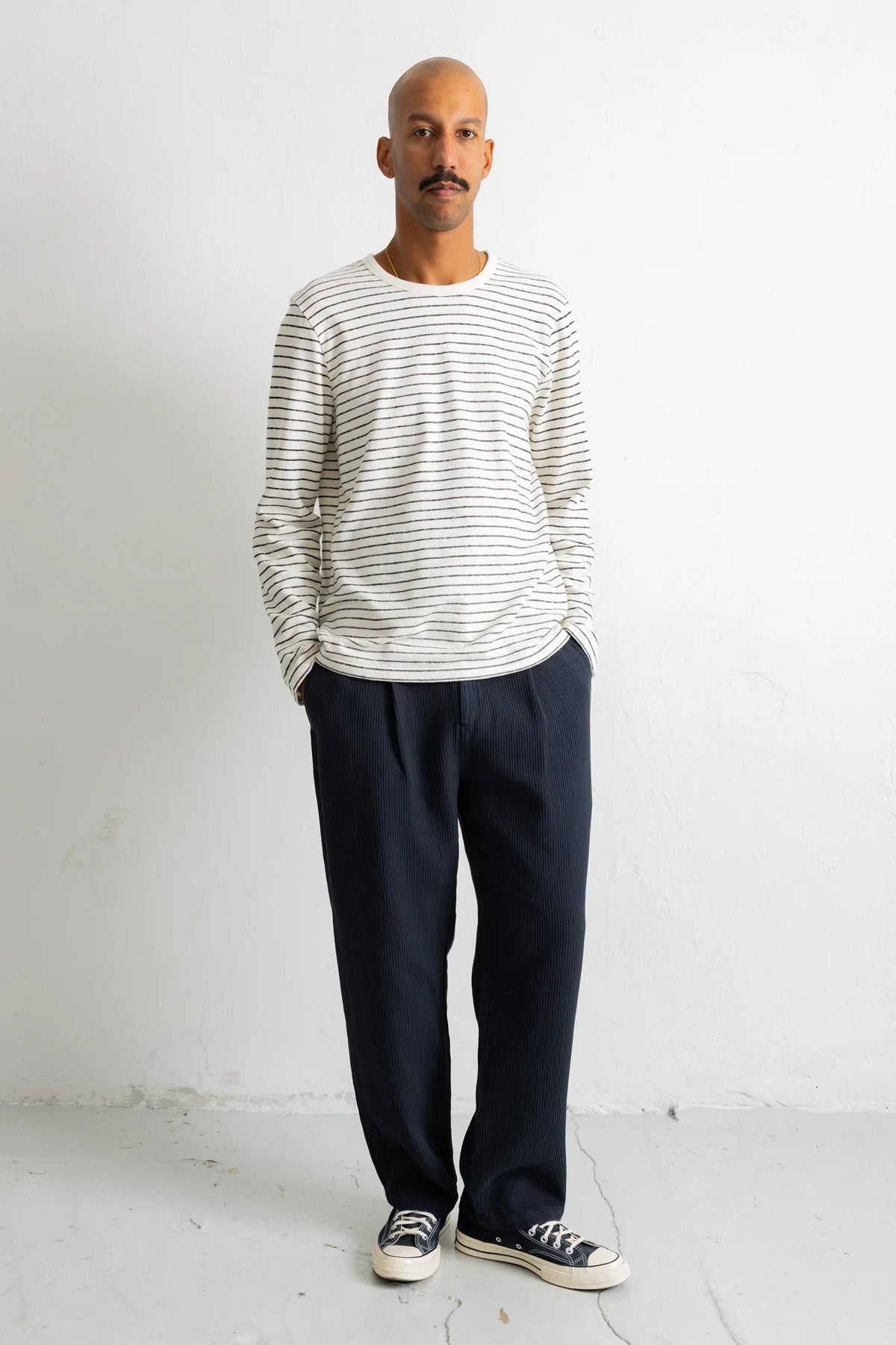 Longsleeve Textured Stripe T-Shirt - Ecru/Black