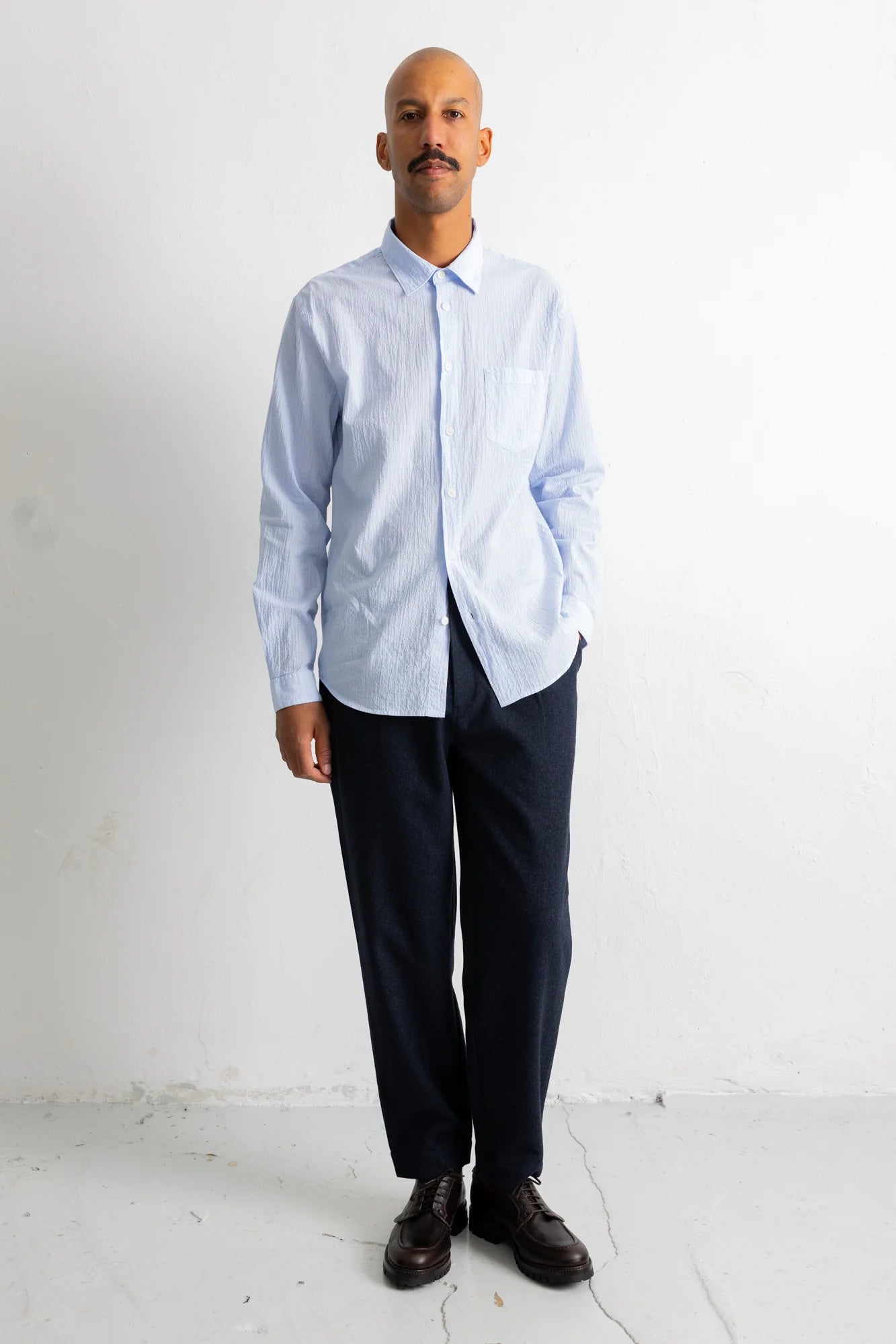 Relaxed Fit Shirt - Blue Crinkle Fine Stripe